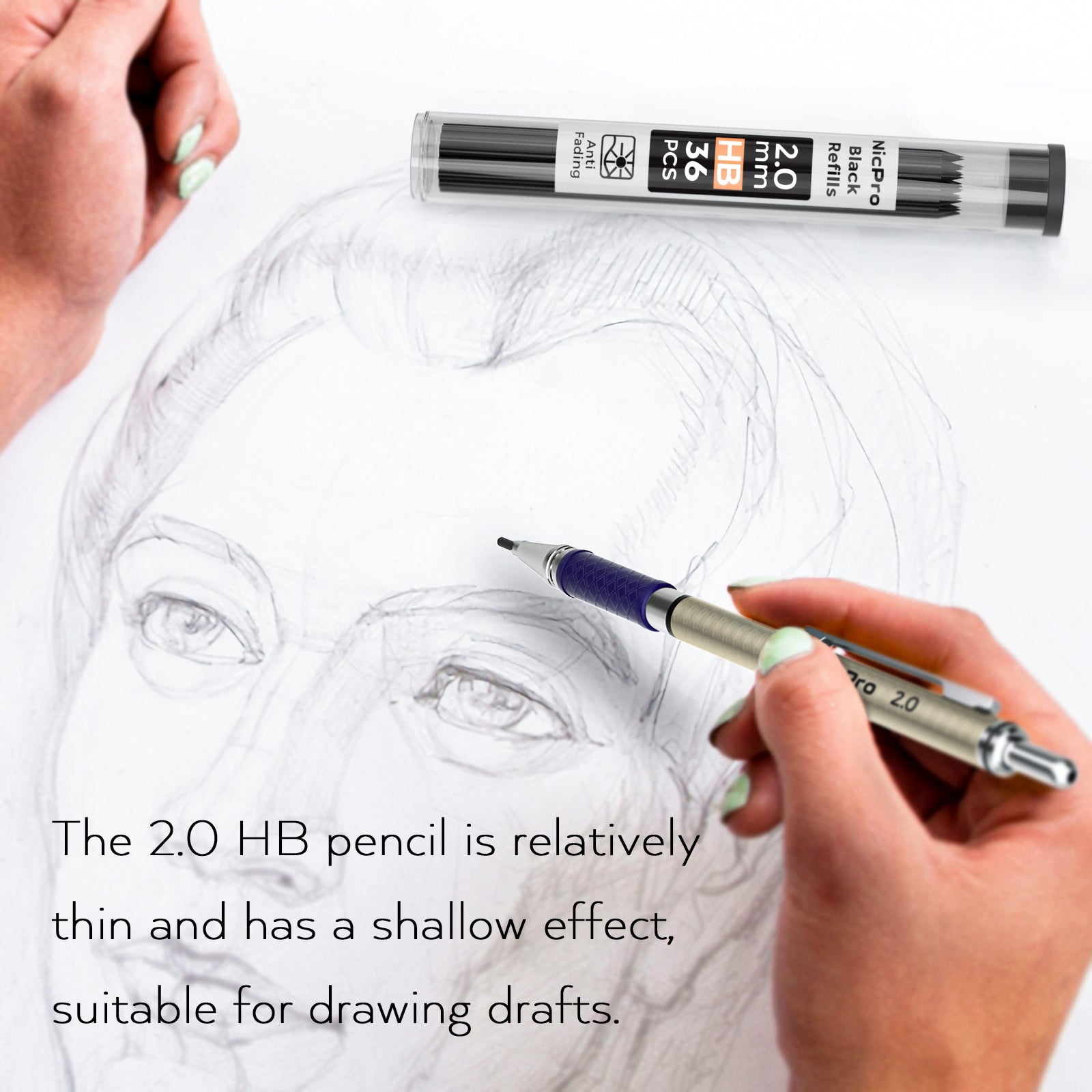Nicpro 4 PCS 2.0 mm Mechanical Pencils Set with Case, Art Metal Lead Holder 2mm Carpenter Pencil with 72 Graphite Lead Refills(HB 2B) & 36 Colors, 2 Erasers, 2 Sharpeners for Writing Sketching Drawing