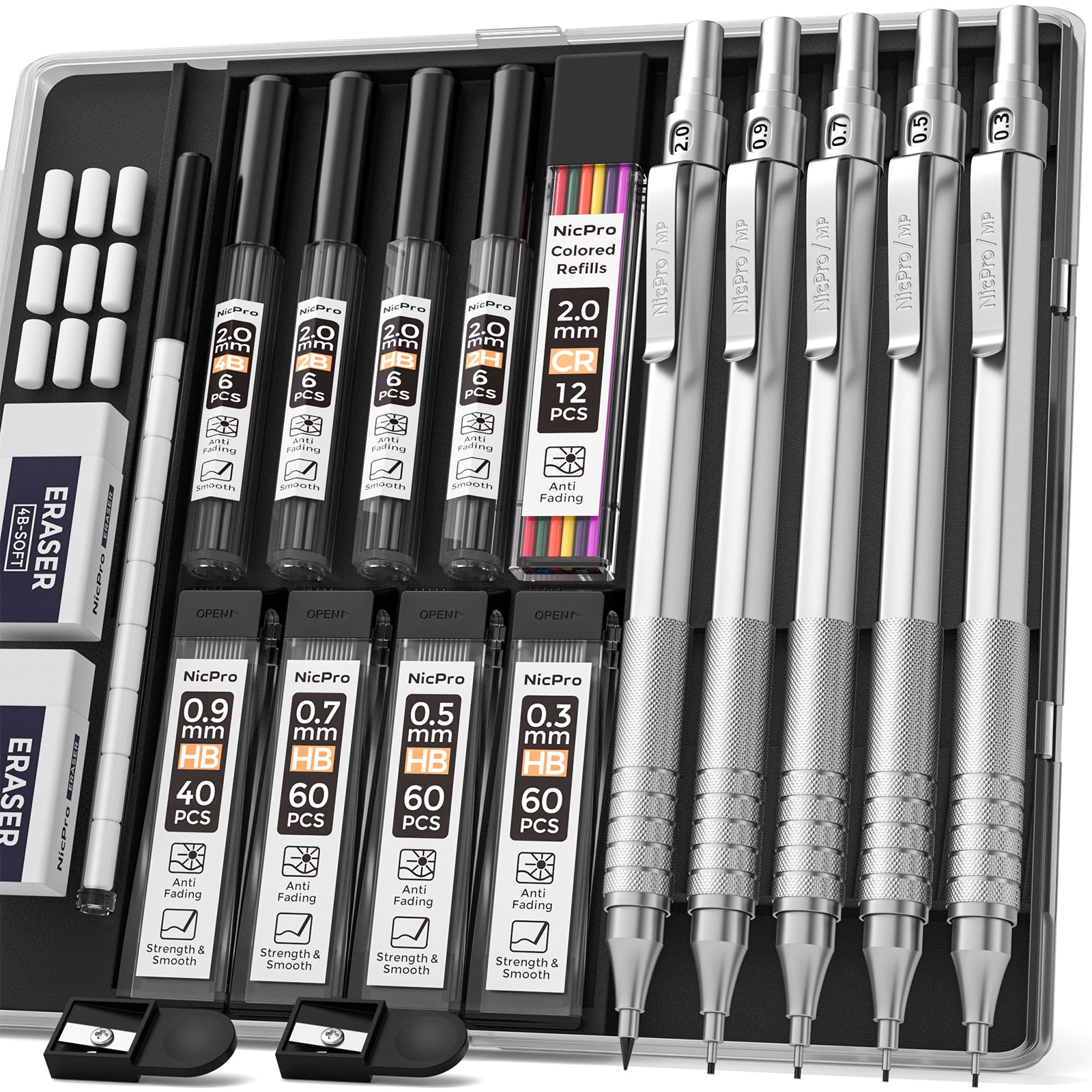Nicpro 5 PCS Art Mechanical Pencils Set, Metal Drafting Pencil 0.3 & 0