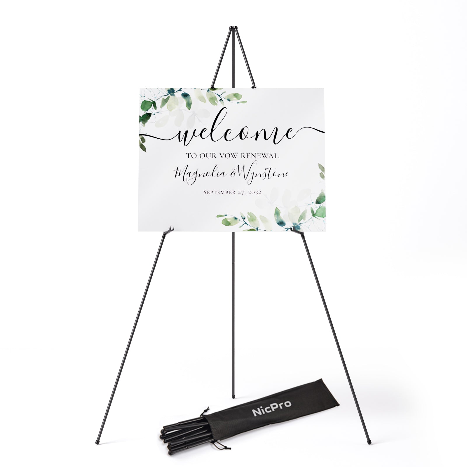 Nicpro Folding Easel for Display, 63 Inch Metal Floor Easel Stand Trip