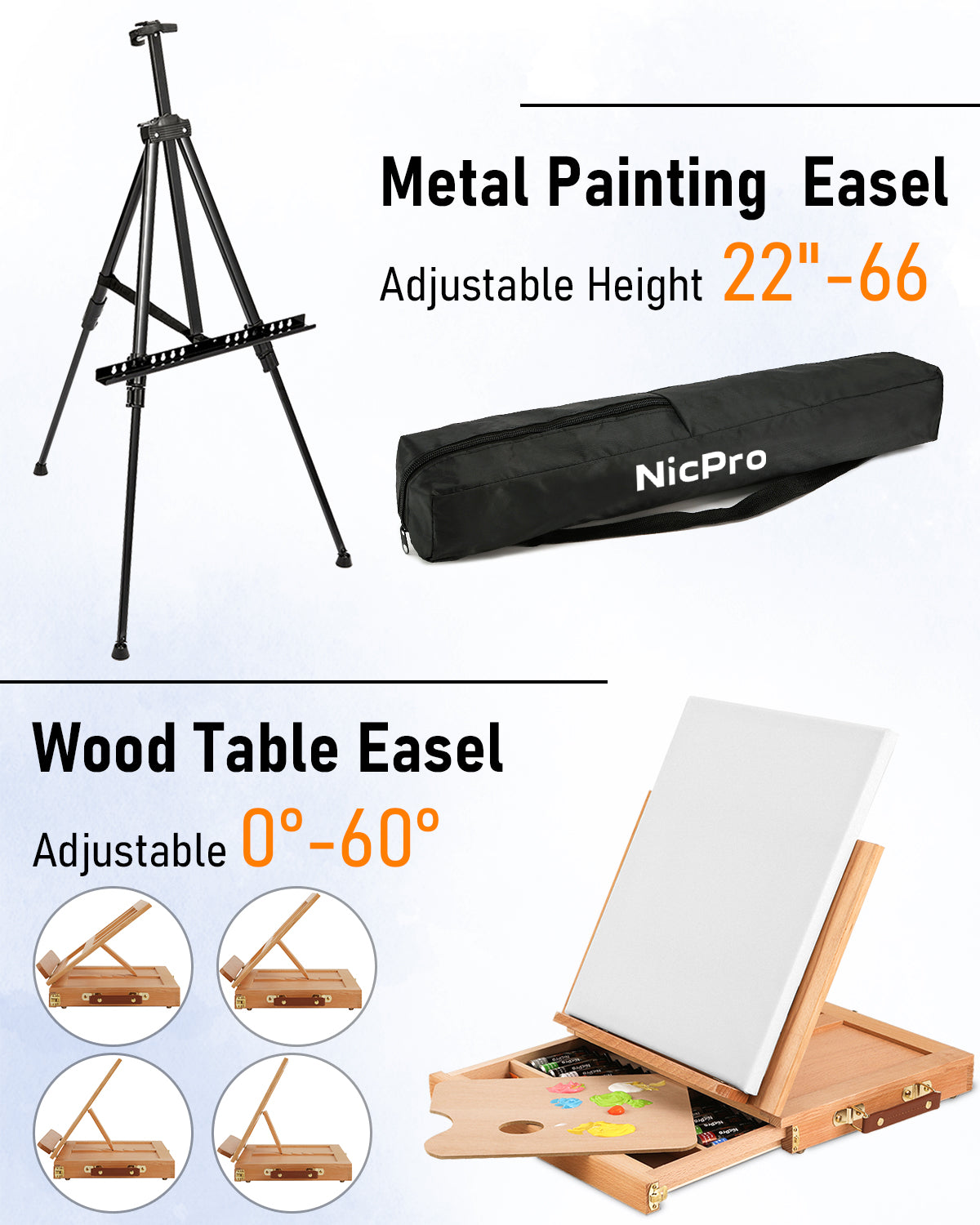 Nicpro 158PCS Deluxe Large Painting Kit with Metal and Solid Beech Wood Easel, Acrylic, Oil & Watercolor Paint Set, Paint Brushes, Canvases, Palette, Paper Pad, Professional Art Set for Adults Artist