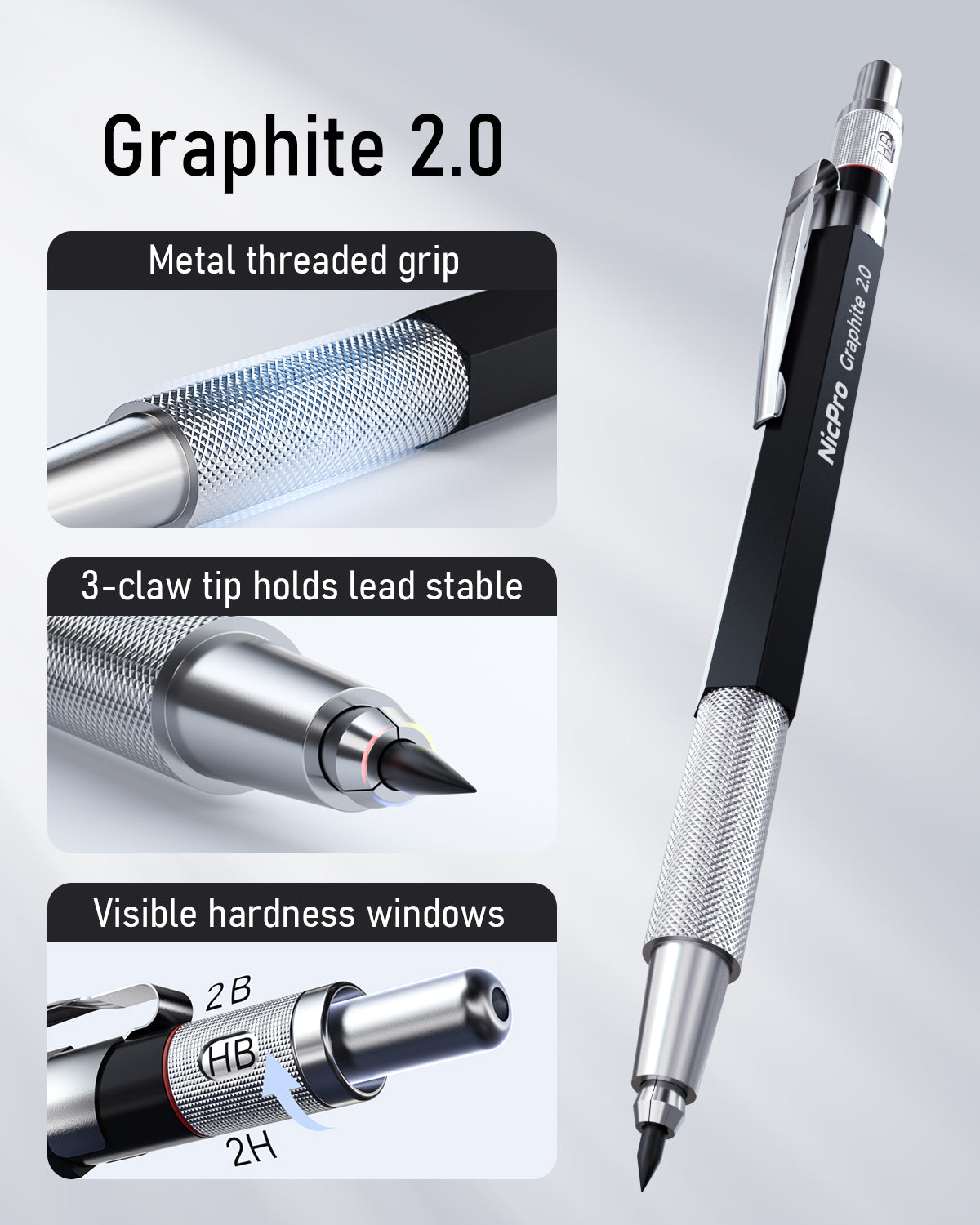 Nicpro Art Mechanical Pencil Set, 2PCS 2mm Lead Holder & 4PCS Metal Drafting Pencil 0.3mm, 0.5 mm, 0.7 mm