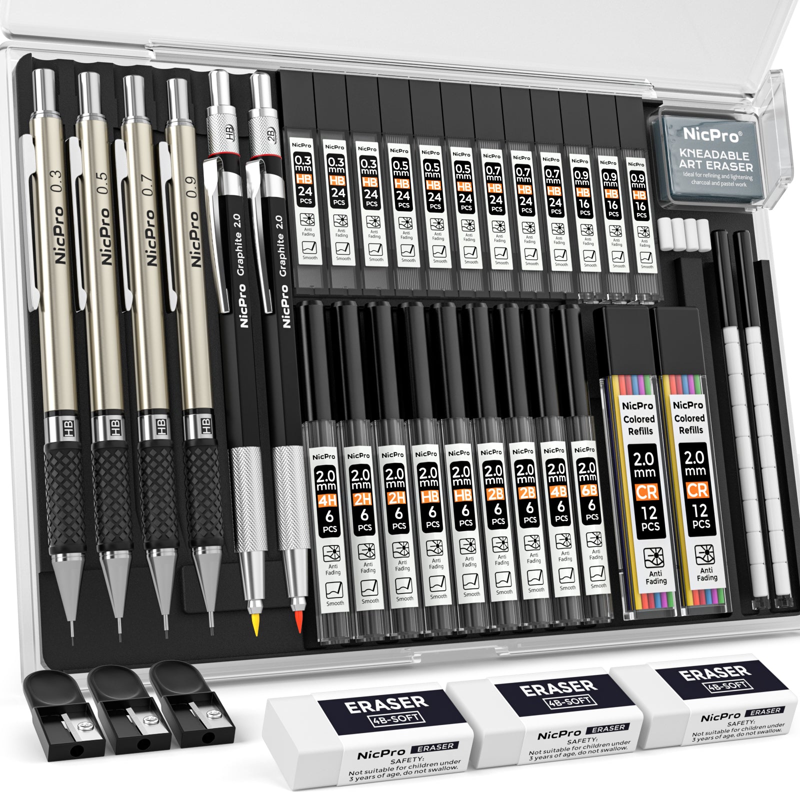 Nicpro Art Mechanical Pencil Set, 2PCS 2mm Lead Holder & 4PCS Metal Drafting Pencil 0.3mm, 0.5 mm, 0.7 mm