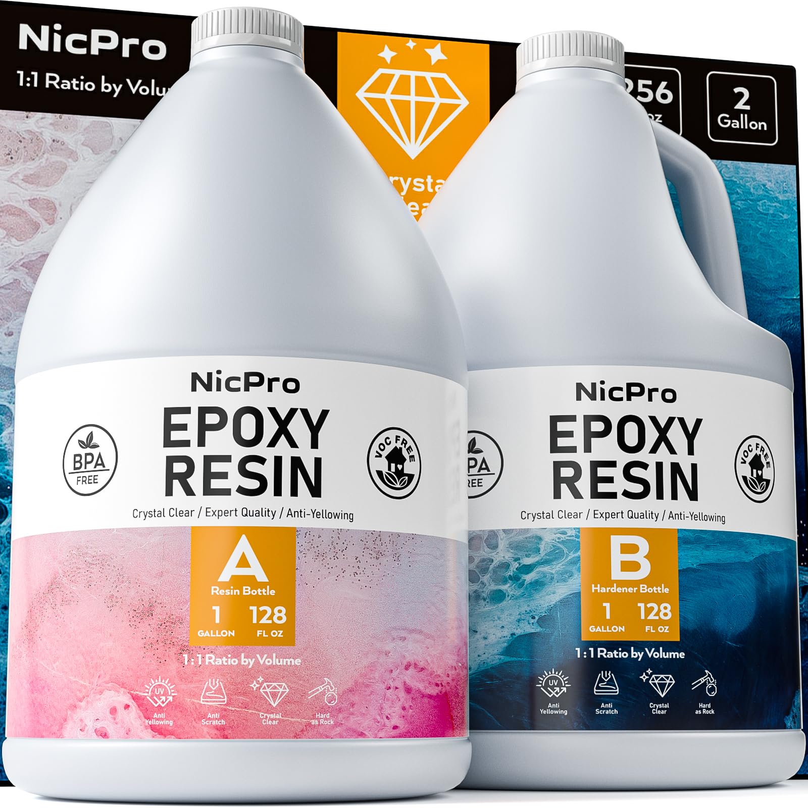 Nicpro 2 Gallon Crystal Clear Epoxy Resin Kit, Not Yellowing & Bubbles