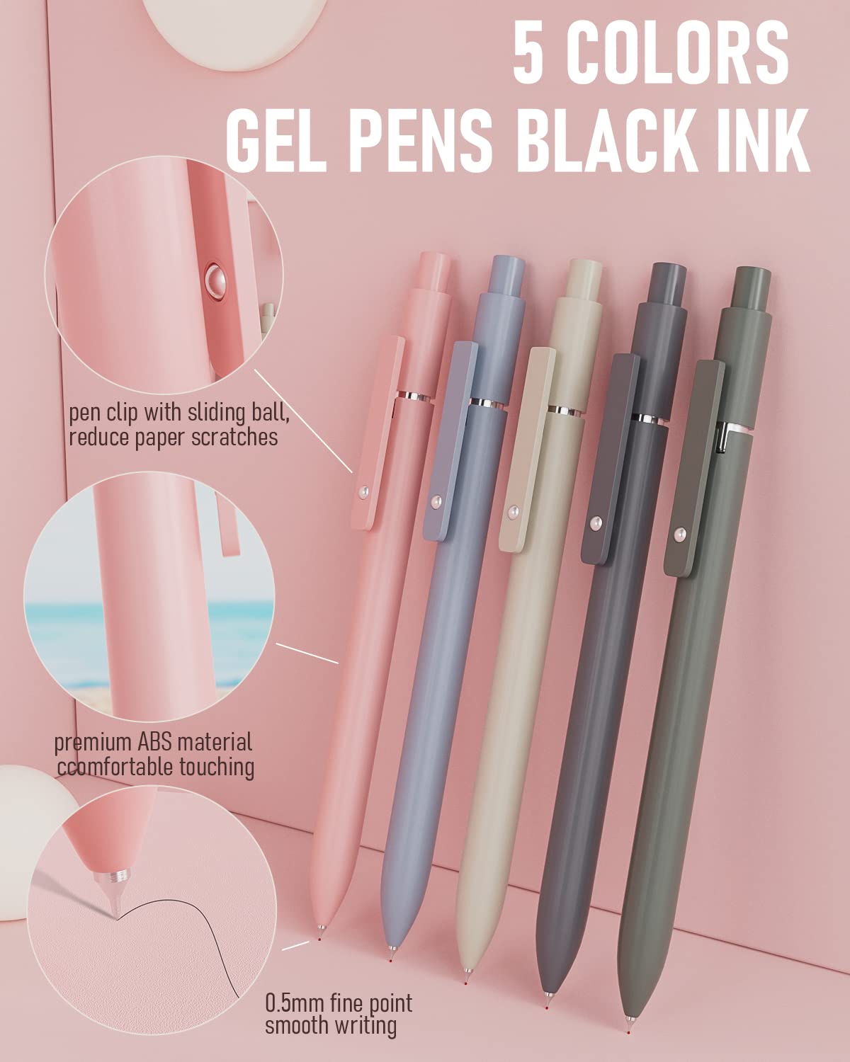 Nicpro 50 PCS Aesthetic School Supplies with Pen Case, 12 Colors Chisel Tip Cute Highlighters, 5 Quick Dry Retractable Black Ink Pens, 6 Pastel Mechanical Pencil 0.5 & 0.7 & 0.9 & 2.0 mm for Students