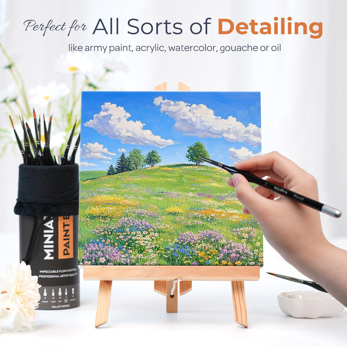 Nicpro Miniature Paint Brushes Drybrush - 21PCS Model Paint Brush Set for Acrylic Watercolor, Detail Paint Brush Dry Brush for Warhammer 40k, Citadel Paint, Model, DND Miniatures - with Container
