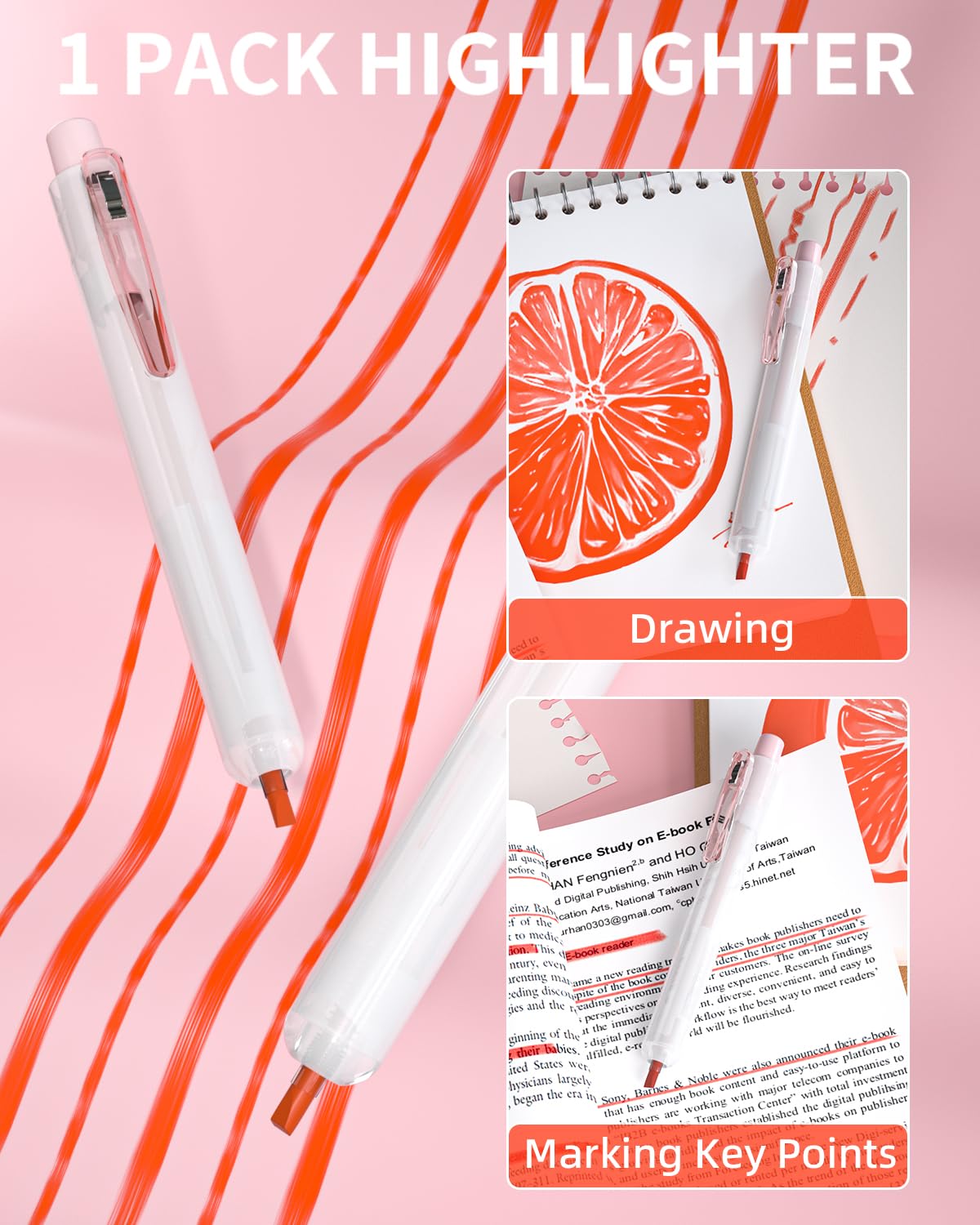 Nicpro 13PCS Pastel Gel Ink Pen Set with Case, Cute Retractable 0.5mm Fine Point 12PCS Black Ink Pens with 1 Highlighter, Aesthetic Pens for School, Student Note Taking,Writing, Office Supplies (Pink)