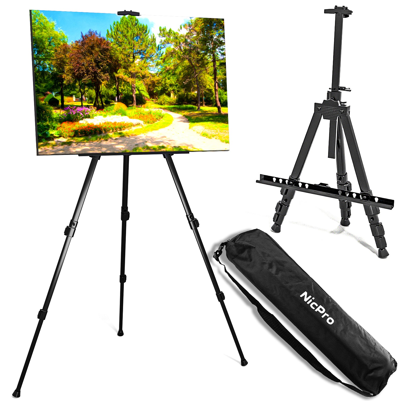 Nicpro Painting Easels for Display, Adjustable Height 17" to 63" Artist Easel Stand with Bag, Floor & Tabletop Drawing Easels for Adults, Painting Canvas, Wedding Signs, Poster - Holds 25 lbs