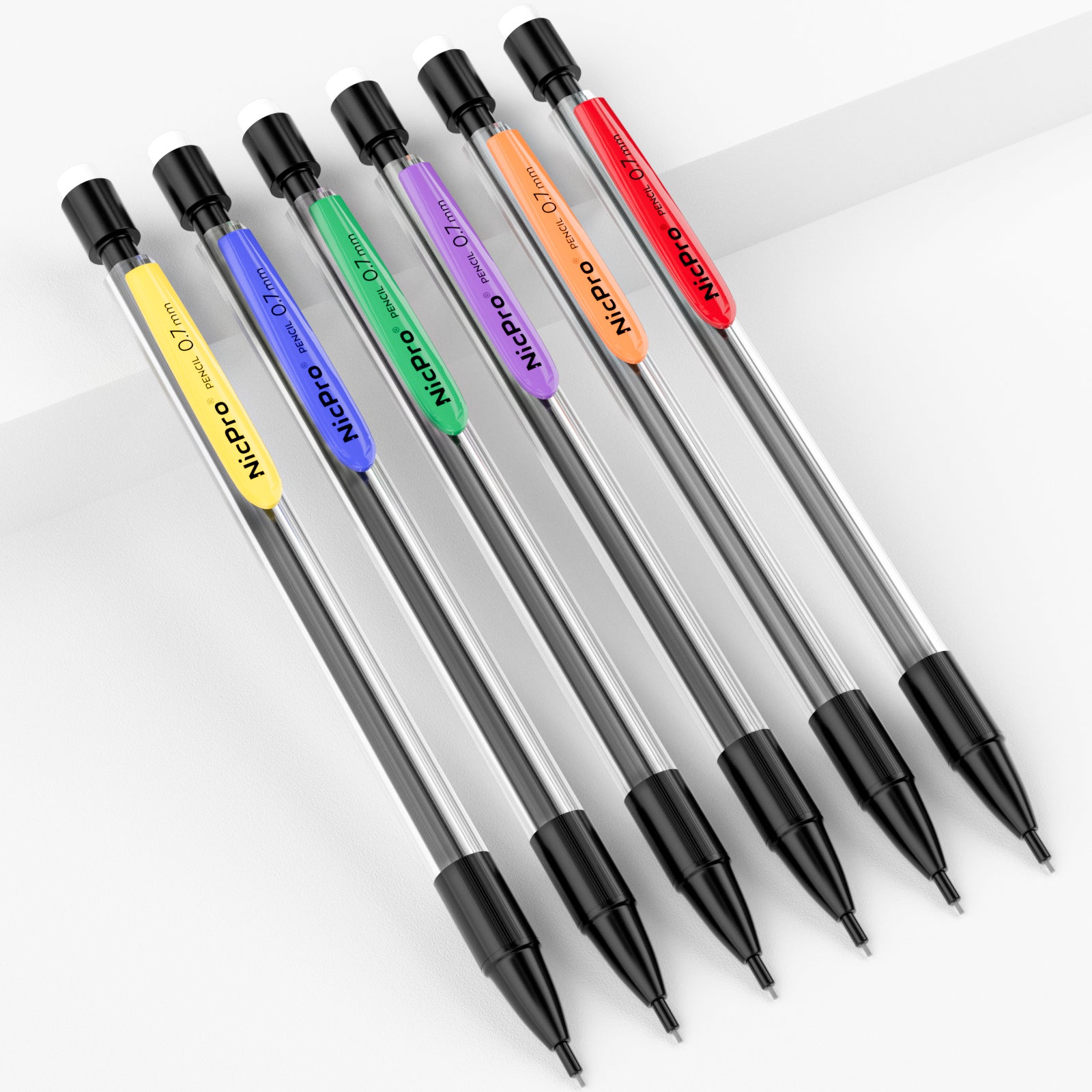 Nicpro 6 PCS 0.7 mm Mechanical Pencil Set, Color Pencil Clips Design Drafting Pencil with HB Lead Refills, 3 Eraser Refills for Student Writing, Drawing, Sketching