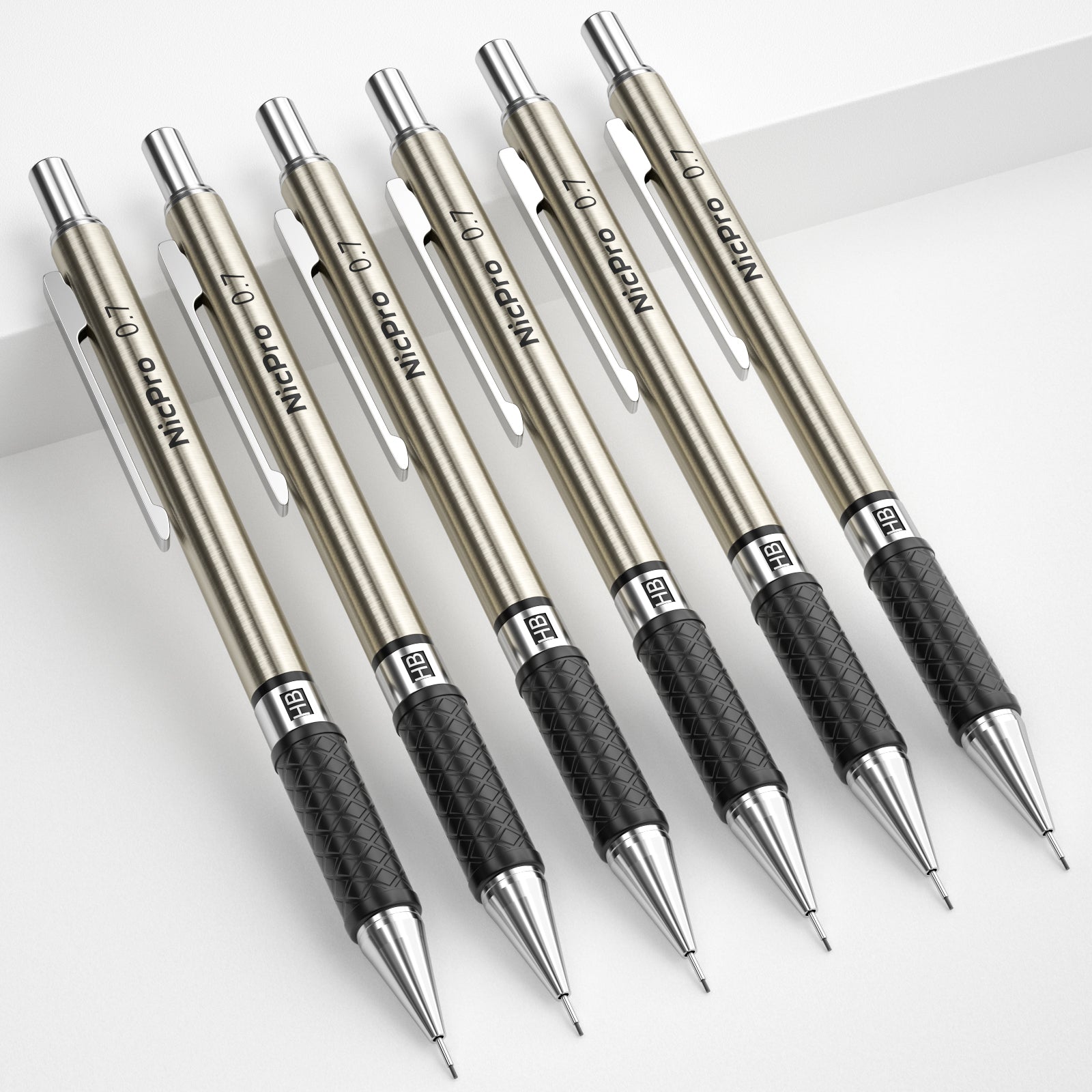 Nicpro 0.7 mm Art Mechanical Pencils Set, 6 PCS Metal Drafting Pencil 0.7mm with 6 Tube HB Lead Refills & 18 PCS Cap Eraser Refills for Adults, Children, Artist Writing, Drawing, Sketching