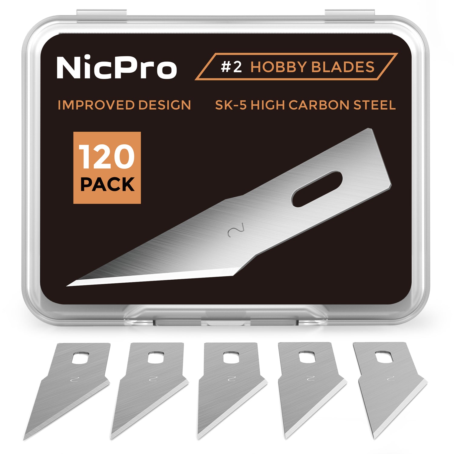 Nicpro 120 PCS Hobby Blades Set , #2 Exacto Blades Refill for Art Craft, Hobby, Scrapbooking, Stencil