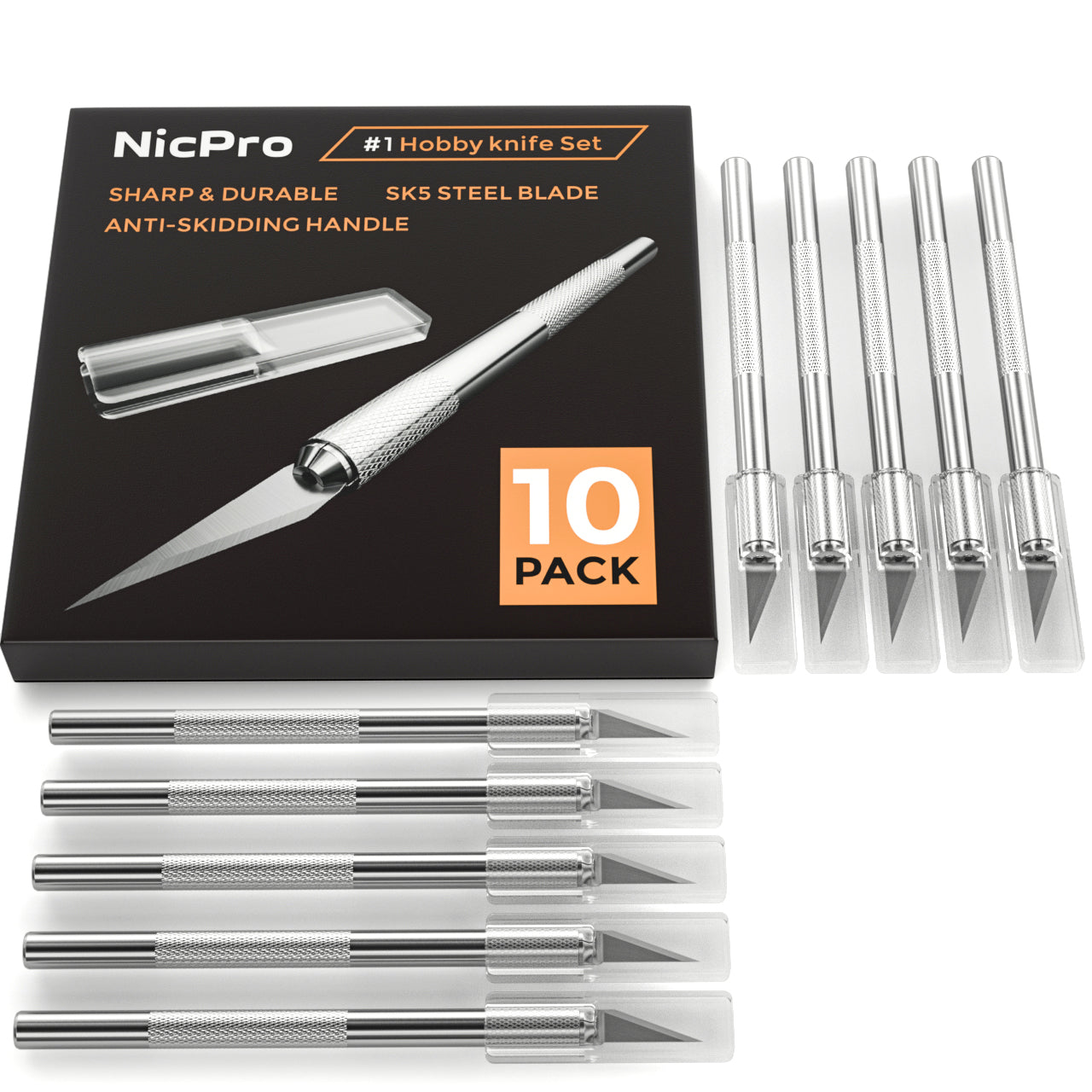 Nicpro Precision Cutter Hobby Knife Set,10 PCS #1 Craft Art Knife Kit Cutter for Art, Hobby, Scrapbooking, Stencil