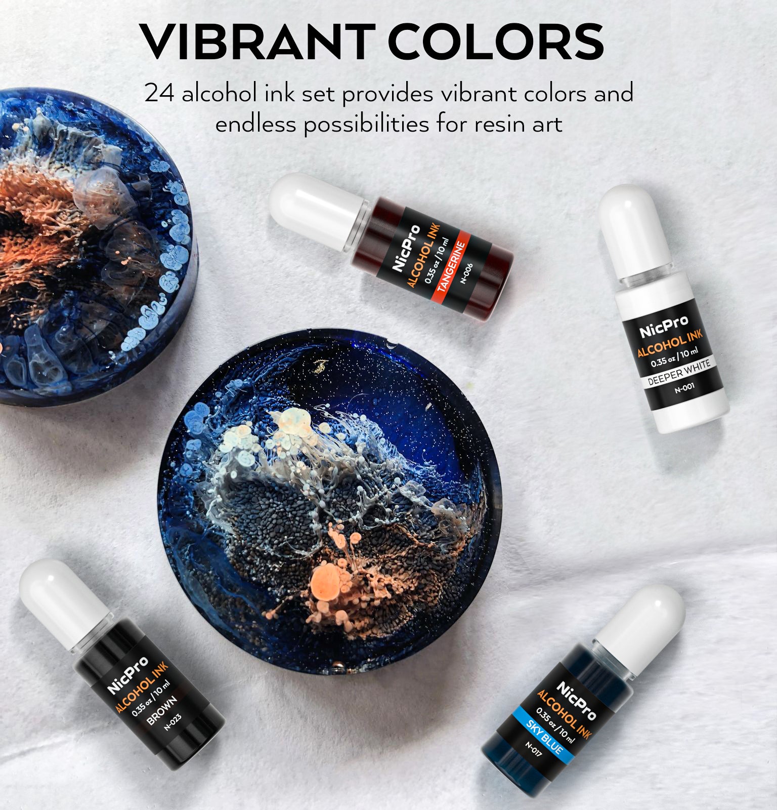 Nicpro Resin Alcohol Ink Set 24 Colors, Concentrated Dye Liquid Alcohol-Based Pigment for Epoxy Resin Paint Craft DIY, Painting, Tumbler, Molds & Jewelry Making