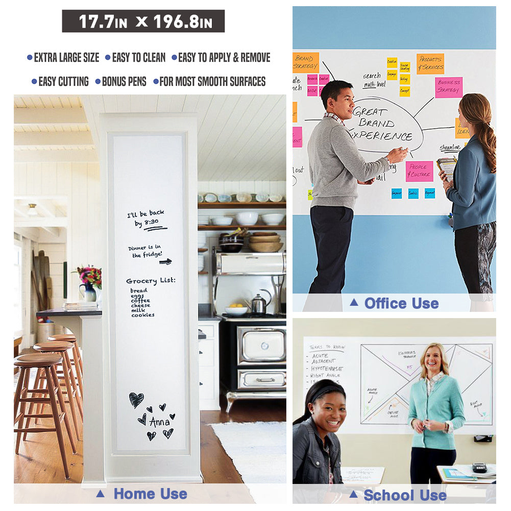 Nicpro Extra Large White Contact Paper 17.7" X 196.8",Self-Adhesive Dry Erase Paper Film Whiteboard Sticker Wall Decal with 6 Color Water-Based Pens for Home Office