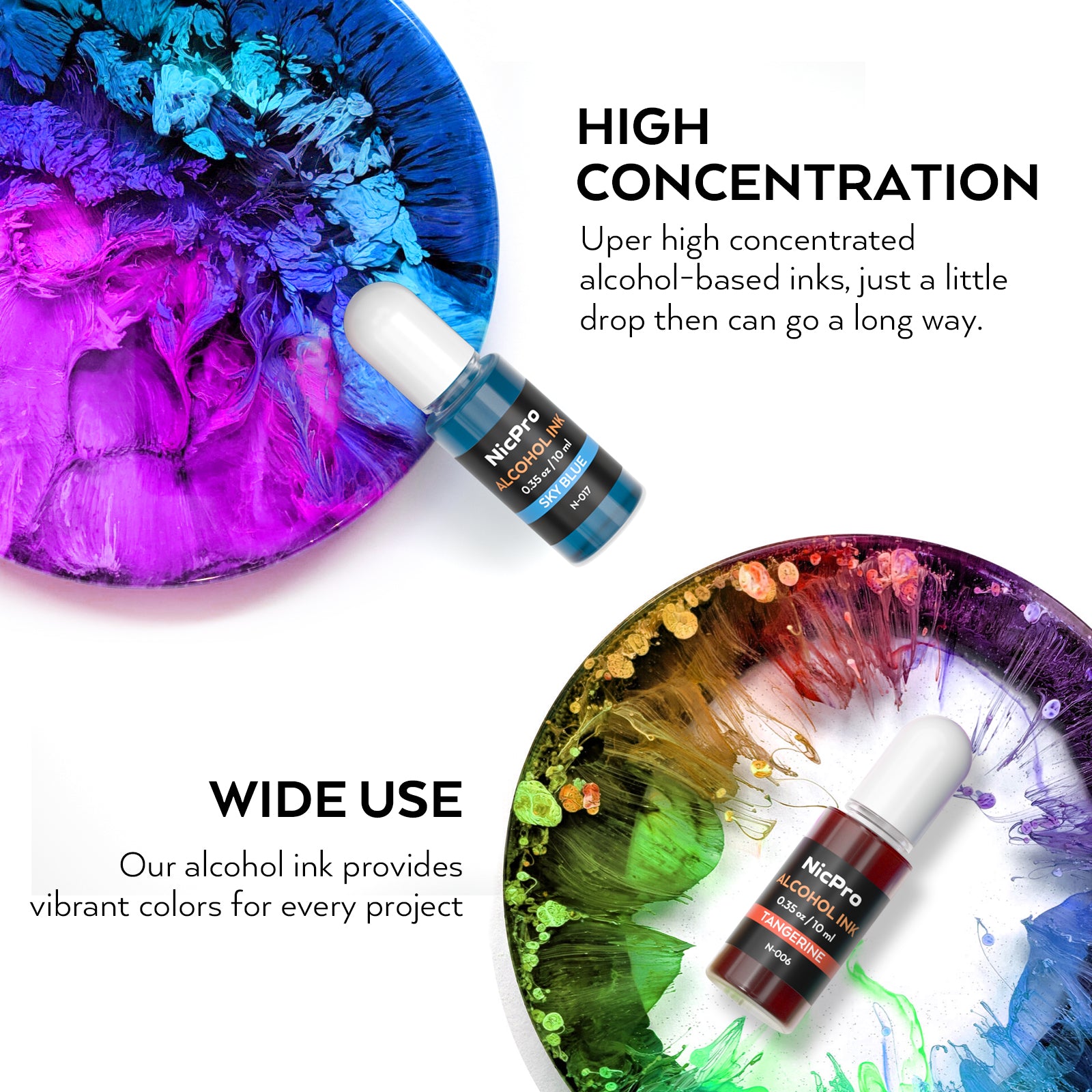 Nicpro Resin Alcohol Ink Set 24 Colors, Concentrated Dye Liquid Alcohol-Based Pigment for Epoxy Resin Paint Craft DIY, Painting, Tumbler, Molds & Jewelry Making