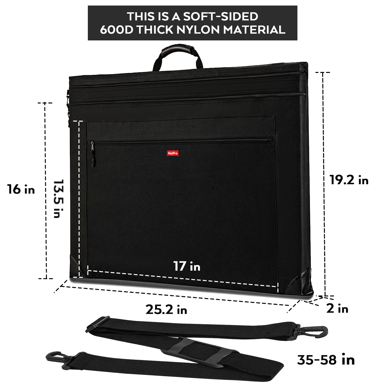 Nicpro Light Weight Art Portfolio Bag, 18x24 Black Art Canvas Portfolio Case with Detachable Shoulder Strap, Leather Corners, Carrying Storage Case for Artwork, Poster, Sketching, and Drawing