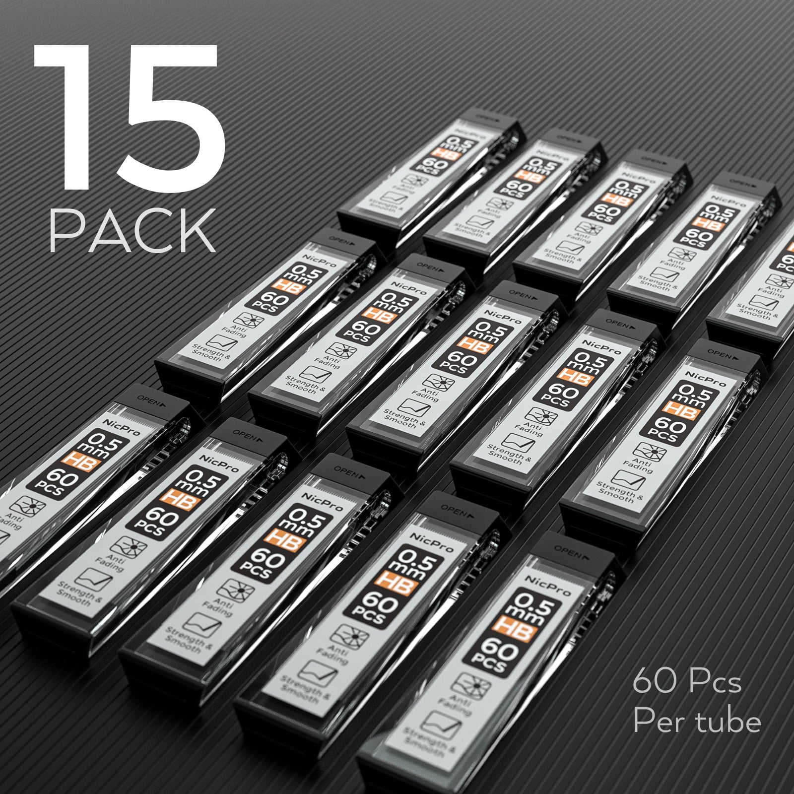 Nicpro 1200 PCS Lead Refills 0.5mm HB Break Resistant Mechanical Pencil Refills 0.5 mm, 60 Pack Per Tube, 20 Tubes