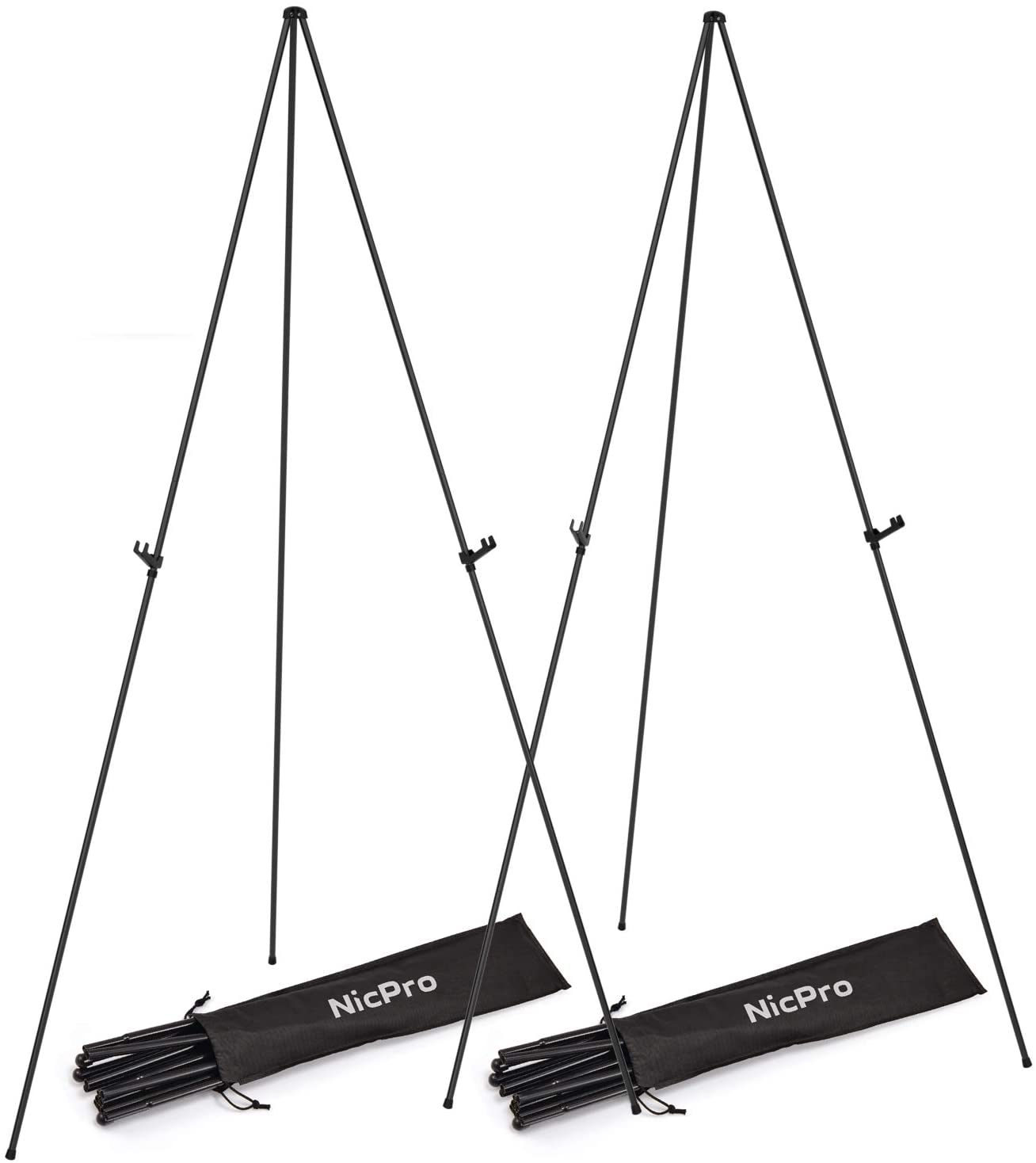 Nicpro 2 Pack Folding Easels for Display, 63 Inch, Portable for Artist Poster Wedding with Carry Bag