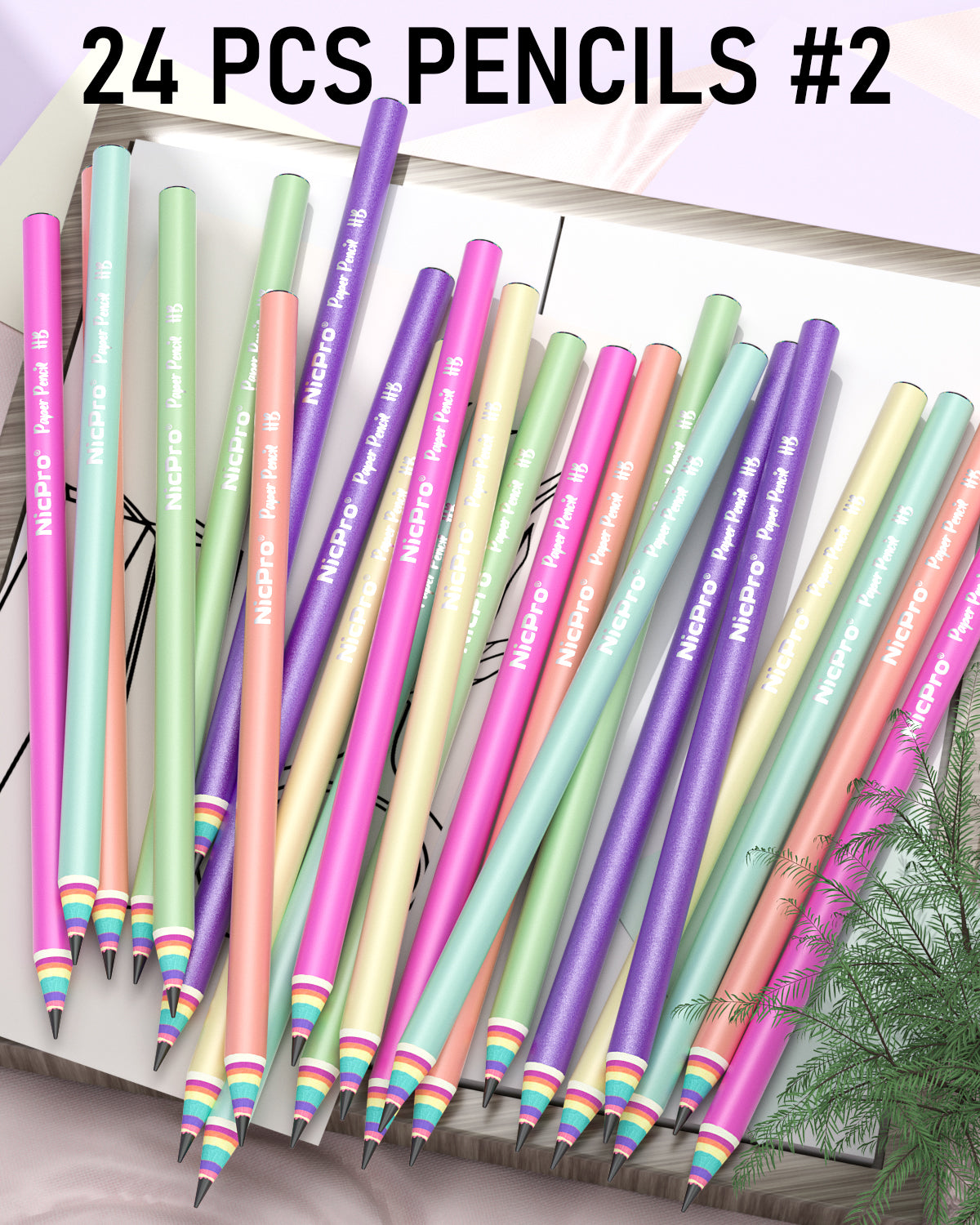 Nicpro 24PCS Rainbow Pencils HB #2, Cute Pastel Pencils Pre-Sharpened Wooden Pencils, Break-Resistant & Eco-friendly Recycled Paper Pencil For Kids Student Drawing Writing, School Supplies, 6 Colors