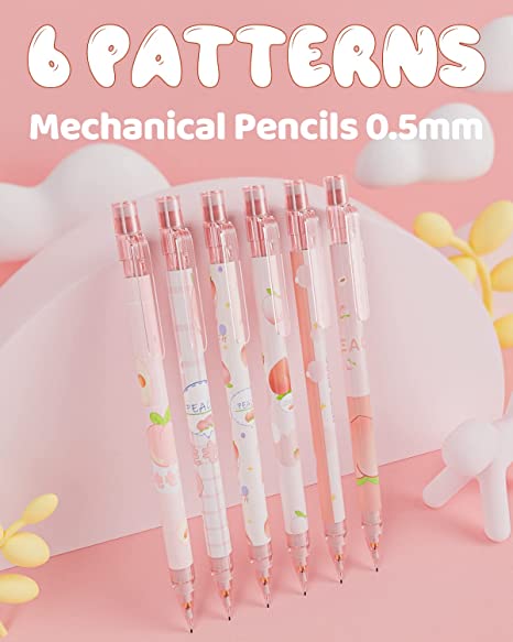 Nicpro 12PCS Pink Mechanical Pencil Set, Cute Mechanical Pencils 0.5 mm with 12 Tubes HB Lead Refills, 6PCS Eraser, 24PCS Eraser Refill for Writing, Drawing, Sketching, Drafting -Come with Case