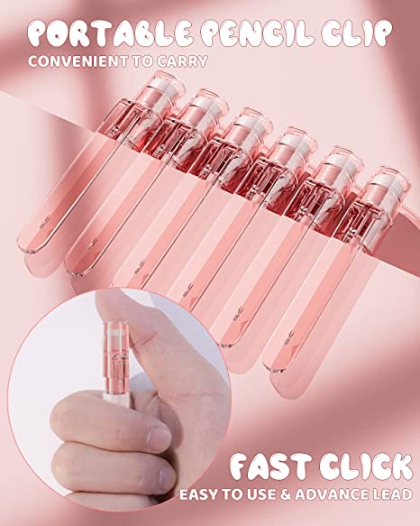 Nicpro 12PCS Pink Mechanical Pencil Set, Cute Mechanical Pencils 0.5 mm with 12 Tubes HB Lead Refills, 6PCS Eraser, 24PCS Eraser Refill for Writing, Drawing, Sketching, Drafting -Come with Case