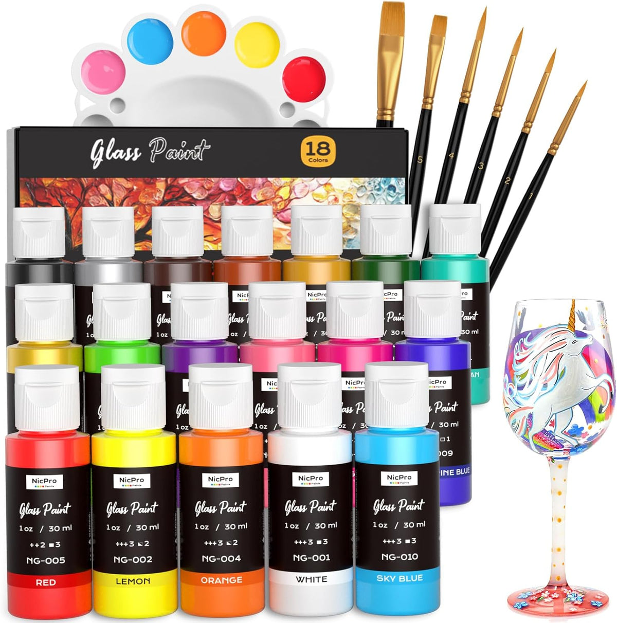 Nicpro 18 Colors Glass Paint Set - Image 1