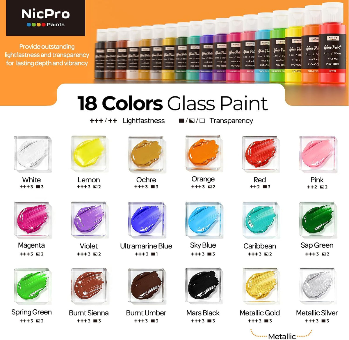 Nicpro 18 Colors Glass Paint Set - Image 7