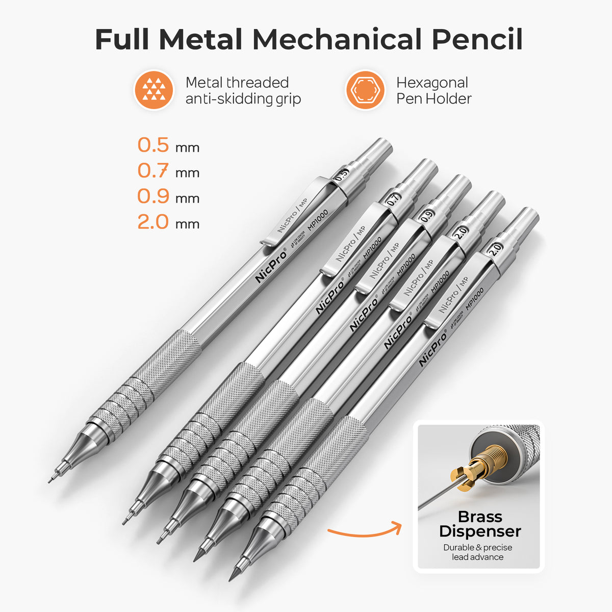 Buy 2, Get 1 Free! 3 Total! (US Only) Nicpro 5PCS Metal Mechanical Pencil Set with Case, with Drafting Lead Pencil 0.5, 0.7, 0.9 mm, 2PCS 2mm (4B 2B HB 2H), Lead Refills, Pencil Sharpeners, Erasers for Writing, Drawing, Sketching