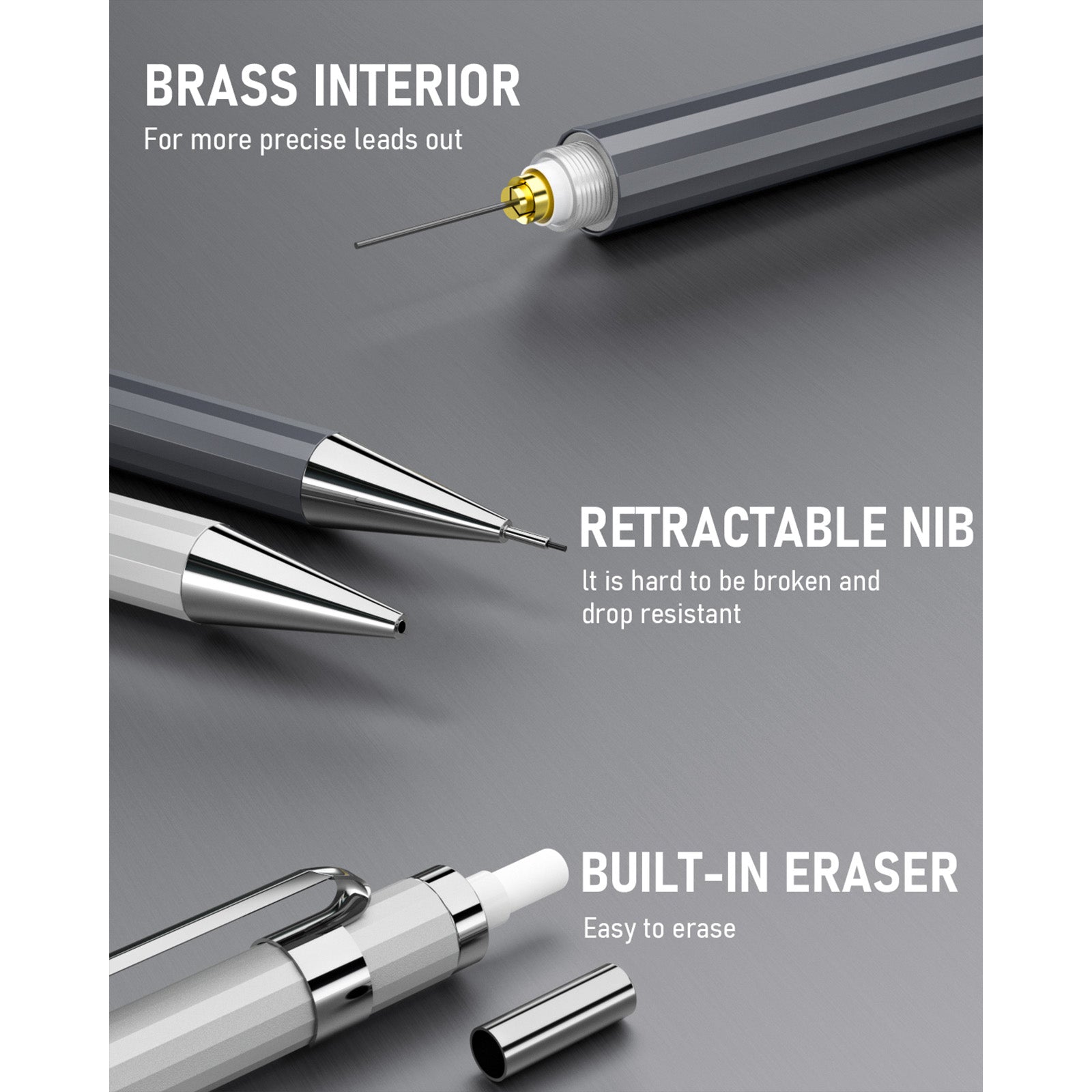 Nicpro 4PCS Metal Mechanical Pencils Set 0.5 mm, Lead Drafting Pencil 0.5mm for Artist Writing, Sketching, Drawing with 8 Tube HB #2 Refill, 3PCS 4B Eraser, 9 Eraser Refill- Come Case
