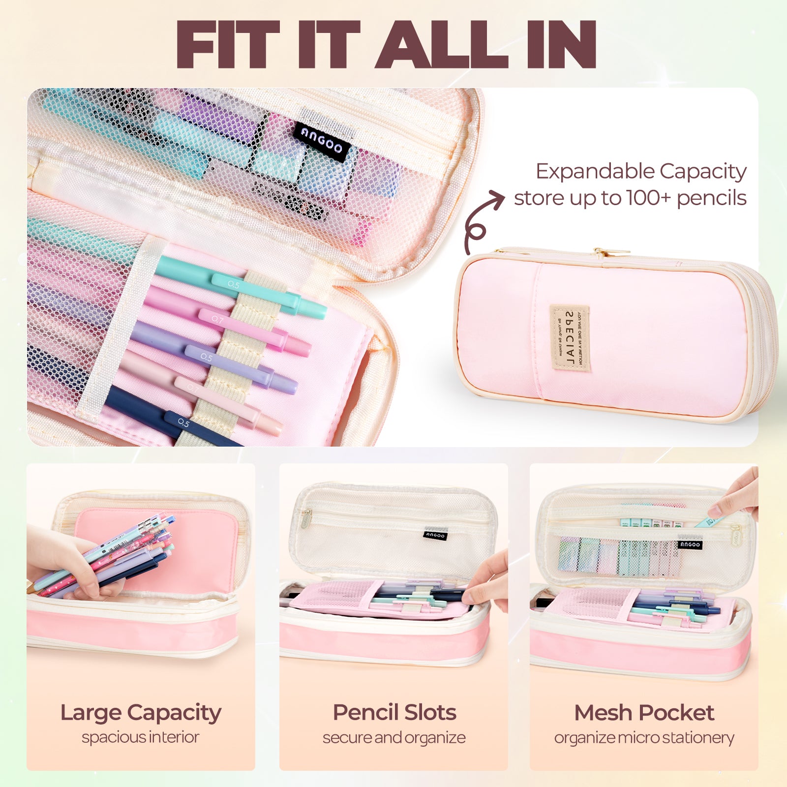 Nicpro 47Pcs Aesthetic Supplies in Big Capacity Pen Case, Cute Pastel Mechanical Pencils 0.5, 0.7, 0.9 & 2mm Lead Holder with 25 Tube Lead Refills 4B 2B HB 2H Color, Erasers