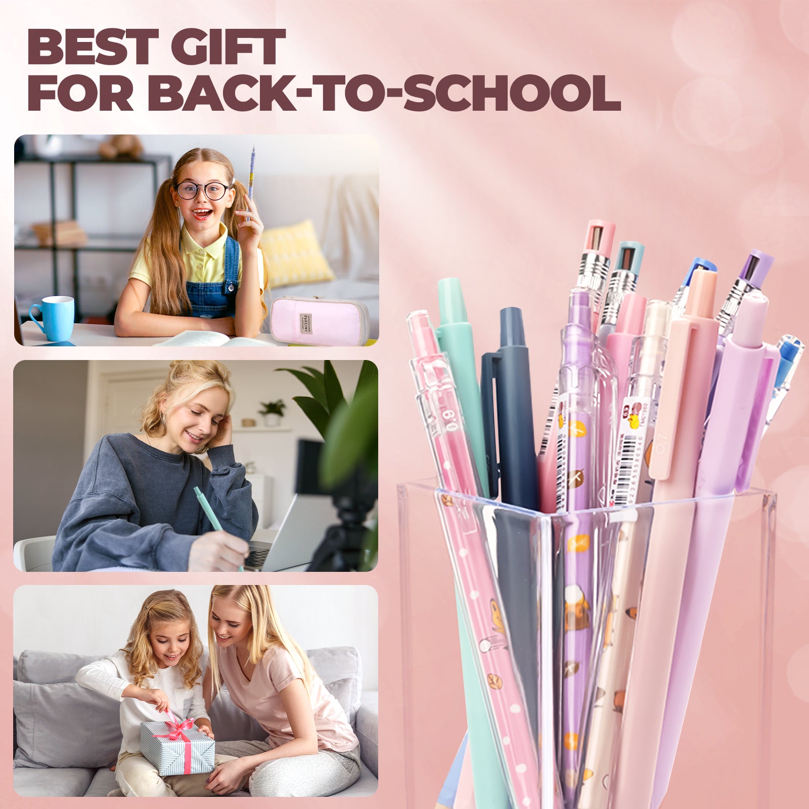 Nicpro 47Pcs Aesthetic Supplies in Big Capacity Pen Case, Cute Pastel Mechanical Pencils 0.5, 0.7, 0.9 & 2mm Lead Holder with 25 Tube Lead Refills 4B 2B HB 2H Color, Erasers