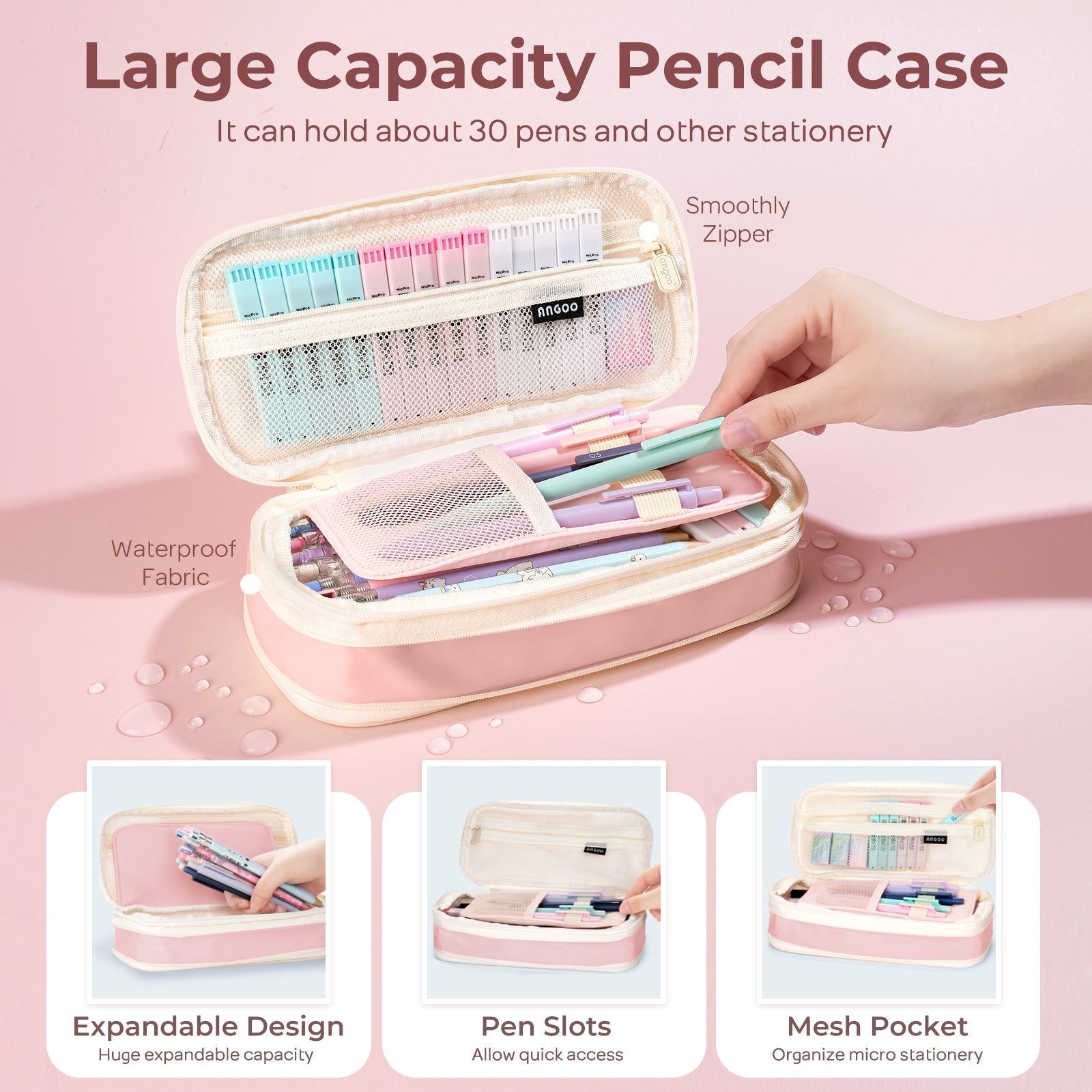 Nicpro 47Pcs Aesthetic Supplies in Big Capacity Pen Case, Cute Pastel Mechanical Pencils 0.5, 0.7, 0.9 & 2mm Lead Holder with 25 Tube Lead Refills 4B 2B HB 2H Color, Erasers
