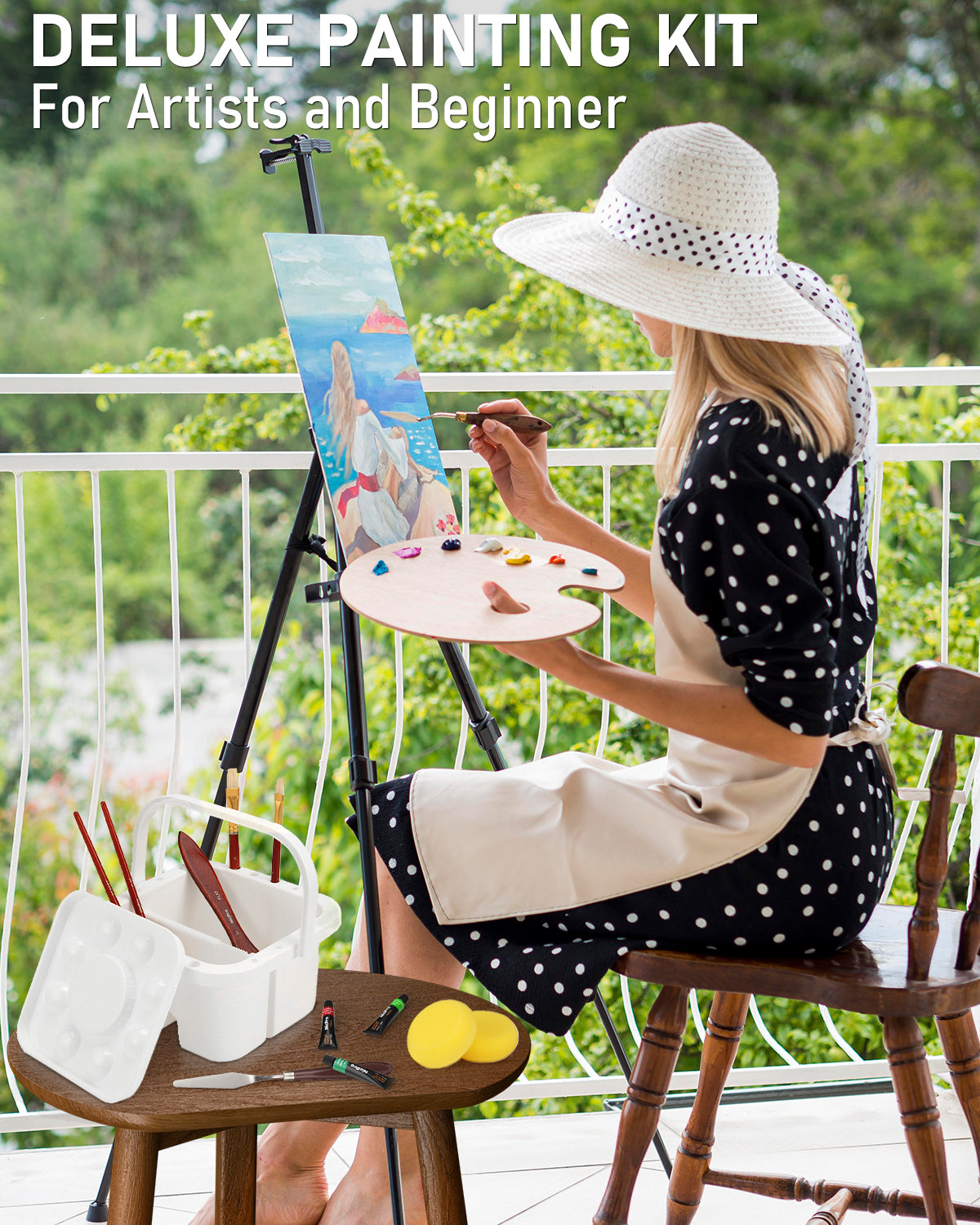 Nicpro 158PCS Deluxe Large Painting Kit with Metal and Solid Beech Wood Easel, Acrylic, Oil & Watercolor Paint Set, Paint Brushes, Canvases, Palette, Paper Pad, Professional Art Set for Adults Artist