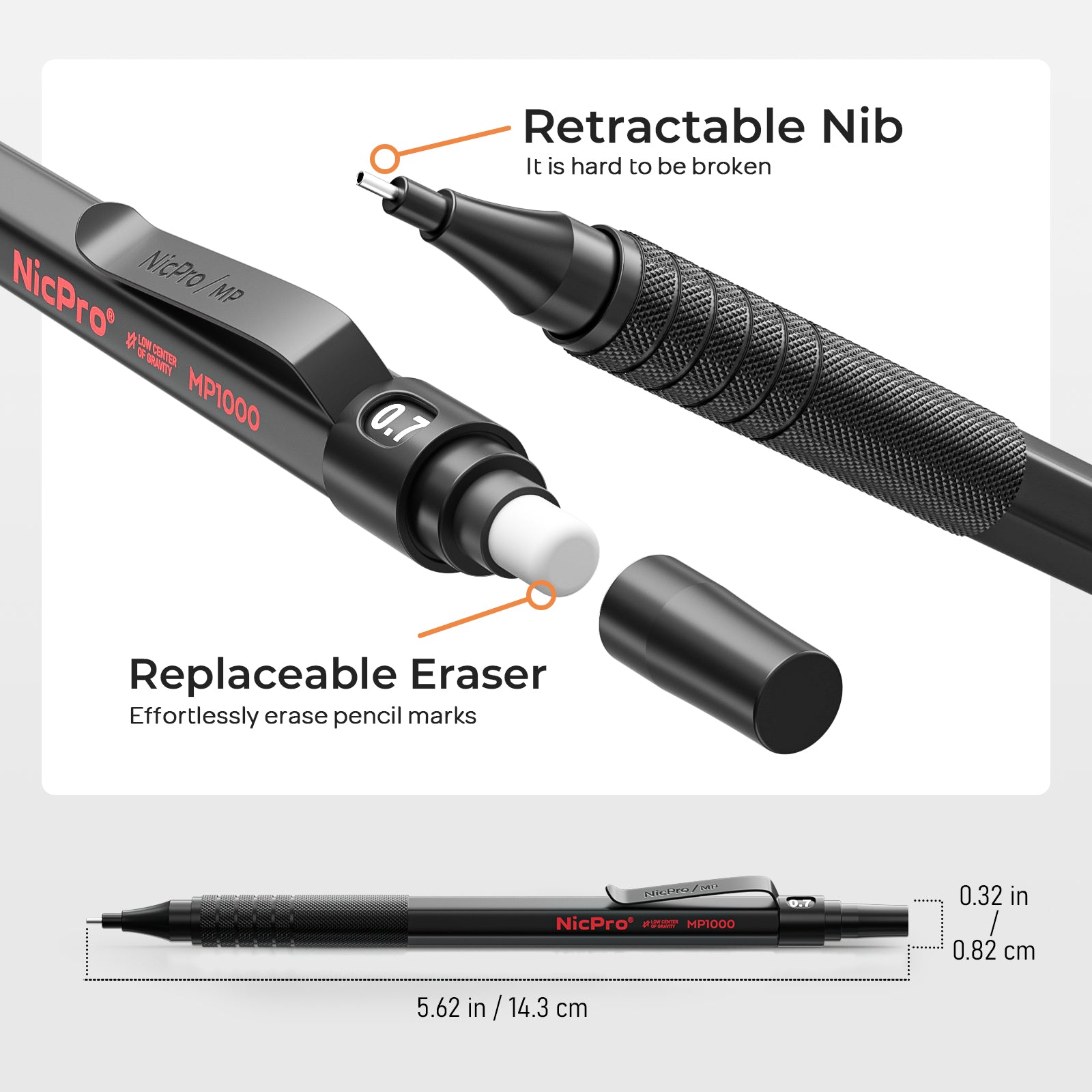 Nicpro 35PCS Black Metal Mechanical Pencils Set in Case, Art Drafting Pencil 0.5, 0.7, 0.9 mm & 3PCS 2mm Graphite Lead Holder for Drawing Sketching With 20 Tube Lead Refills(6B 4B 2B HB 2H 4H Colors)