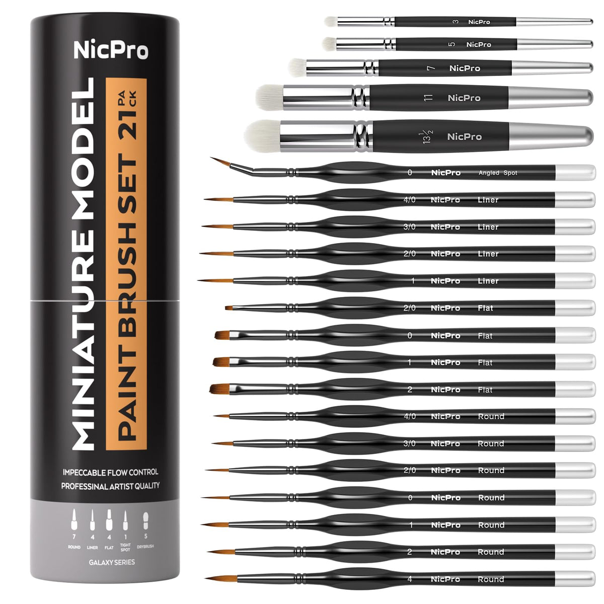 Nicpro Miniature Paint Brushes Drybrush - 21PCS Model Paint Brush Set for Acrylic Watercolor, Detail Paint Brush Dry Brush for Warhammer 40k, Citadel Paint, Model, DND Miniatures - with Container