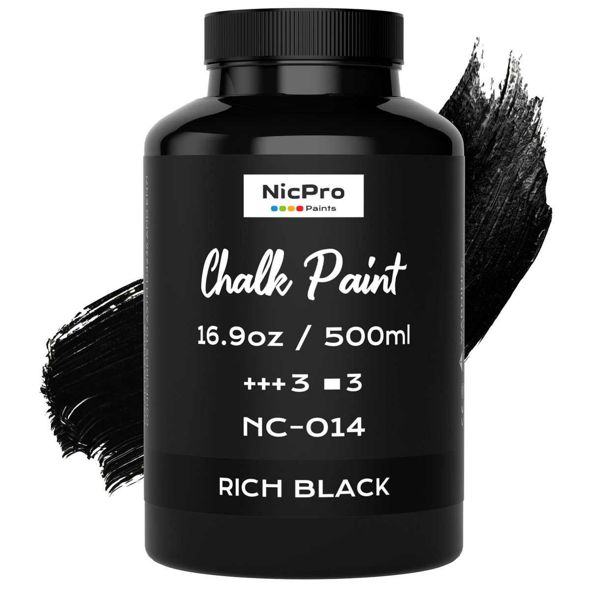 Nicpro All-in-One Black Chalk Paint for Furniture, 16.9 oz (500ml) Matte Finish Acrylic Craft Paint, Built-In Primer & Top Coat, Non-Toxic Furniture Paints for Cabinets, Wood, Metal, Home Decor