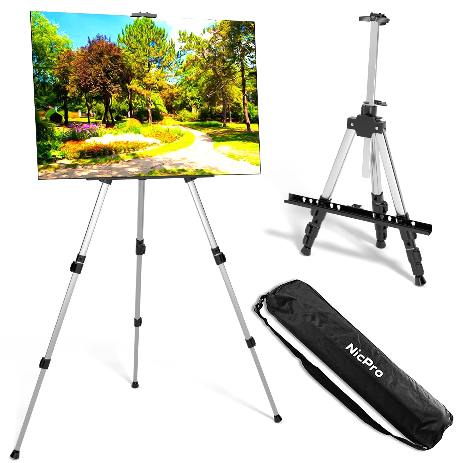 Nicpro 6 Pack Painting Easel for Display, Adjustable Height 17" to 66" Tabletop & Floor Art Easel, Aluminum Tripod Artist Easels Stand for Painting Canvas, Wedding Signs with Carry Bag, Holds 25 lbs
