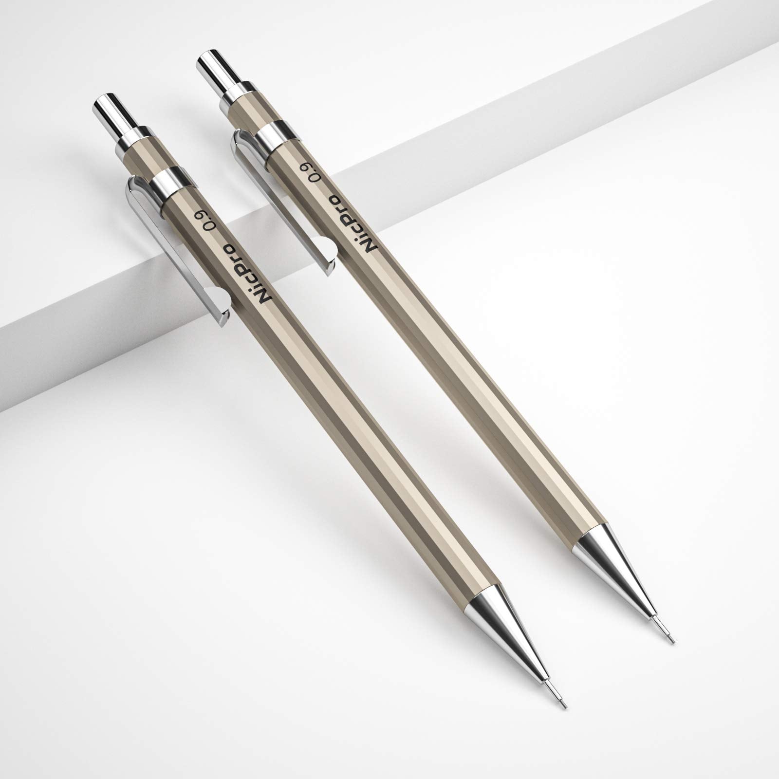 Metal 0.9 mm Mechanical Pencil Set with Case, 2 PCS Nicpro Drafting Pencil with Lead Refill & Erasers for Artist Writing, Drawing Sketching