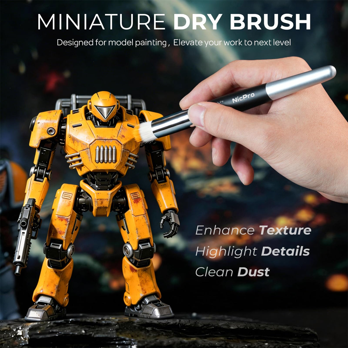 Nicpro Miniature Paint Brushes Drybrush - 21PCS Model Paint Brush Set for Acrylic Watercolor, Detail Paint Brush Dry Brush for Warhammer 40k, Citadel Paint, Model, DND Miniatures - with Container