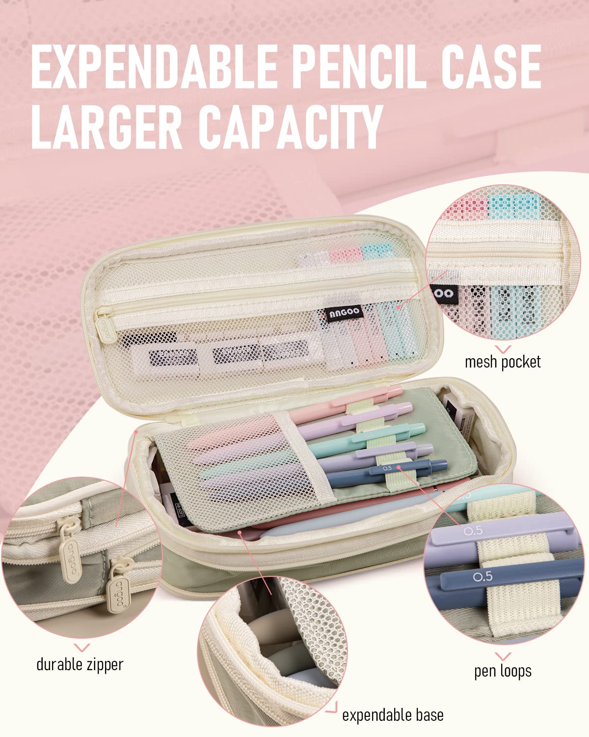 Nicpro 50 PCS Aesthetic School Supplies with Pen Case, 12 Colors Chisel Tip Cute Highlighters, 5 Quick Dry Retractable Black Ink Pens, 6 Pastel Mechanical Pencil 0.5 & 0.7 & 0.9 & 2.0 mm for Students
