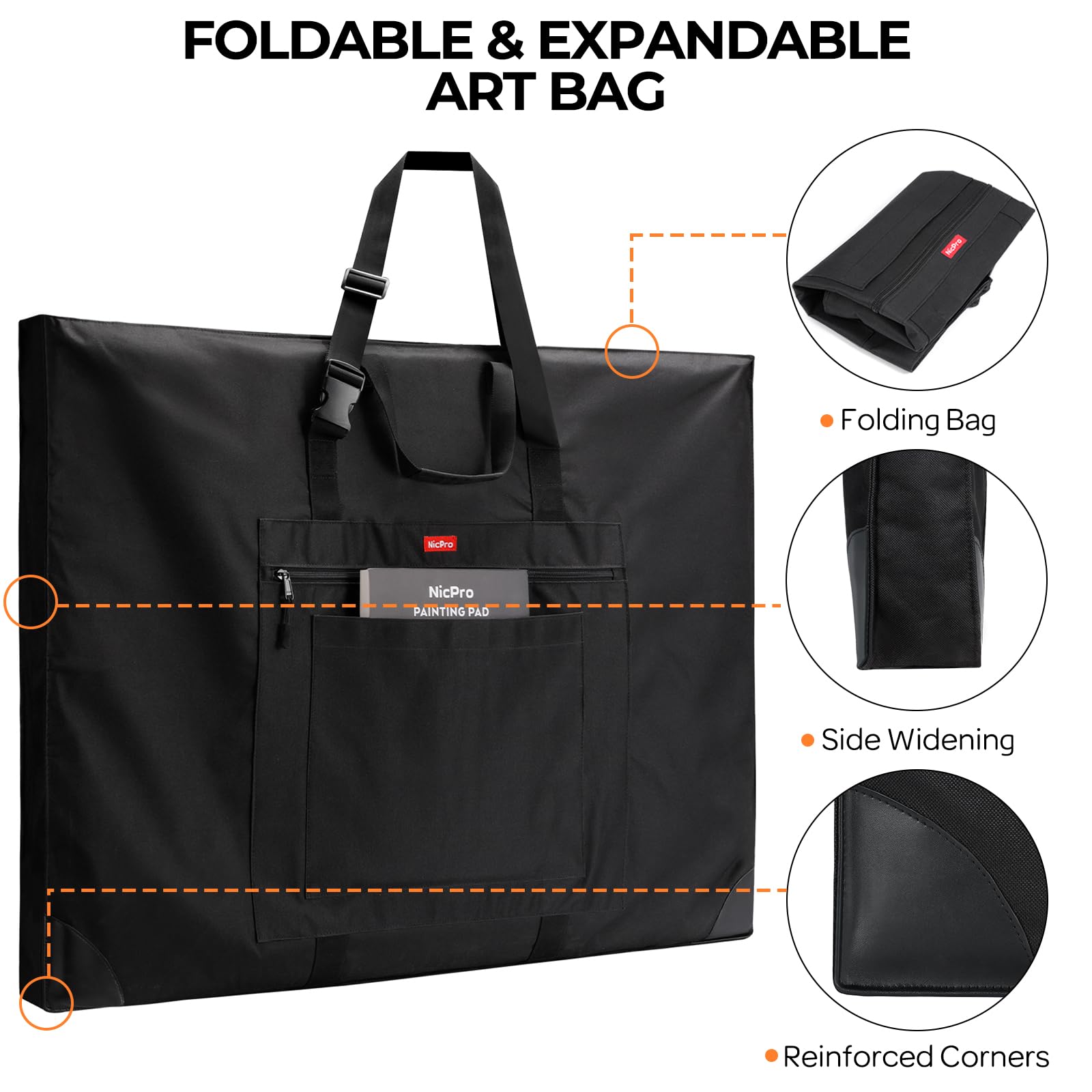 Nicpro Large Size Art Portfolio Case, Artist Portfolio Tote Bag with L