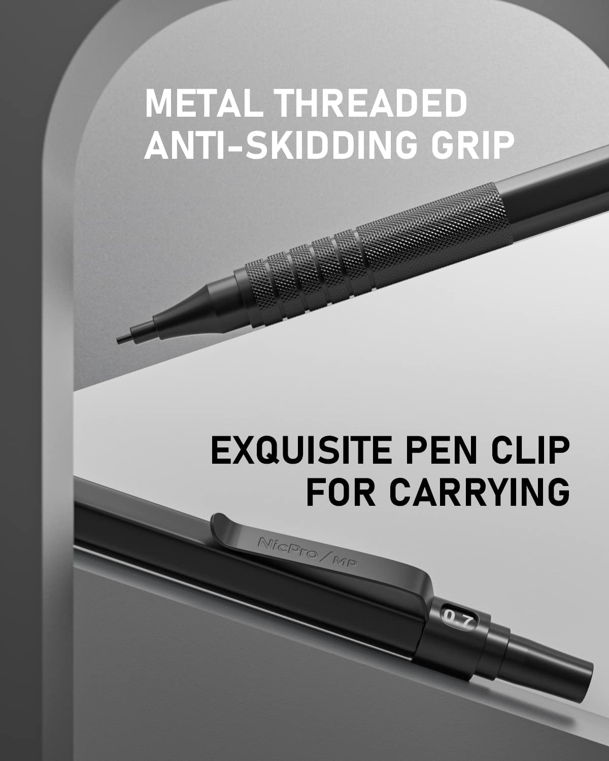Nicpro 0.7 mm Mechanical Pencils Set with Case, 3 Metal Artist Pencil With 8 Tube HB Lead Refills, 3 Erasers, 9 Eraser Refills For Architect Art Writing Drafting Drawing, Engineering, Sketching, Black