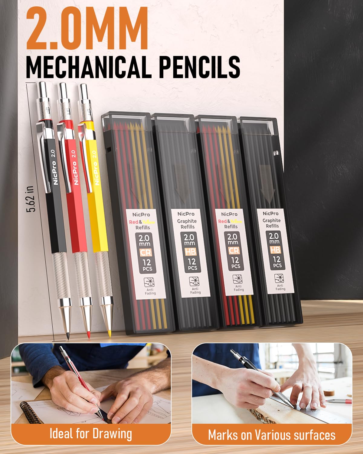 Nicpro 31 Pack Carpenter Pencil Set with Sharpener, Mechanical Carpenter Pencils with 128PCS Refills and Carbide Scribe Tool, Heavy Duty Construction Pencils for Architect Woodworking-With Canvas Case