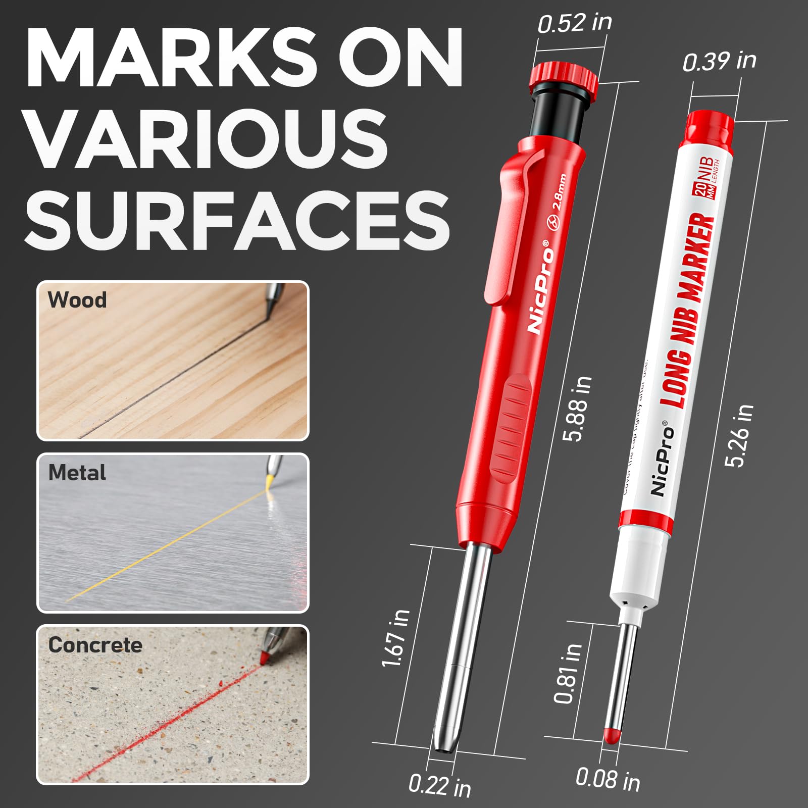 Nicpro 2 Pack CP1000 Carpenter Pencil with Sharpener, Mechanical Carpe