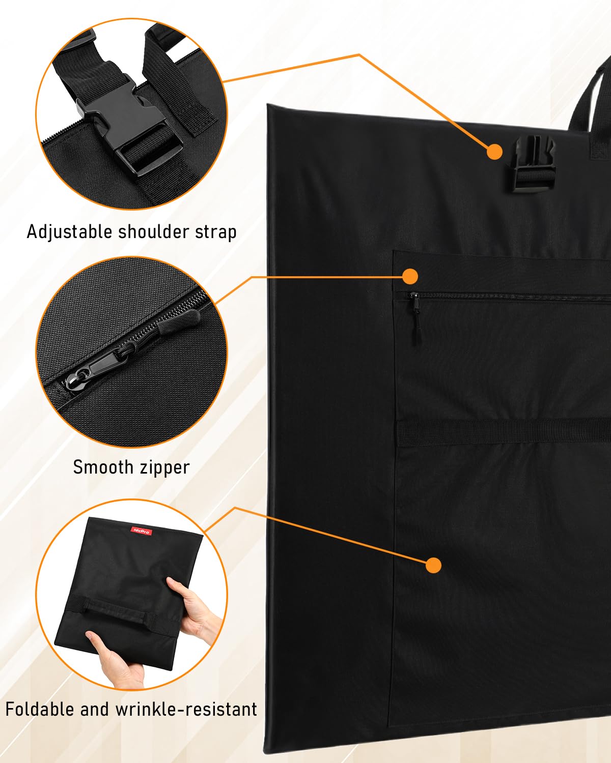 Nicpro Light Weight Art Portfolio Bag, 36 x 48 Inches Waterproof Nylon Art Portfolio Case with Shoulder & Handle Carry, for Artwork, Poster, Sketch Drawing, Canvas, Photography, Solar Panel Storage