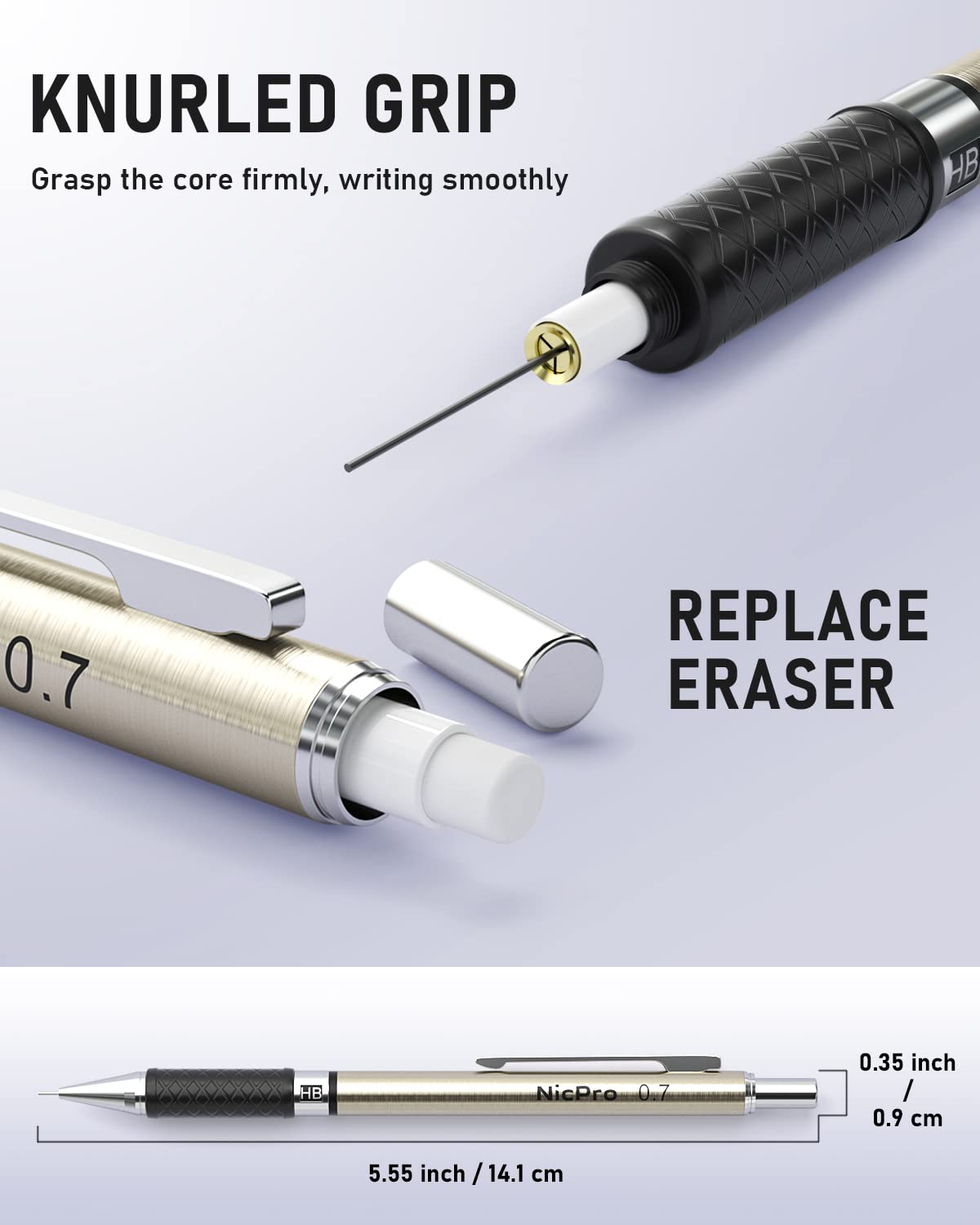 Nicpro 0.7 mm Art Mechanical Pencils Set in Storage Case, 3 PCS Metal Drafting Pencil Lead Pencil with 6 Tube HB Lead Refills, 3 Erasers, 9 PCS Eraser Refills for Artist Writing, Drawing, Sketching