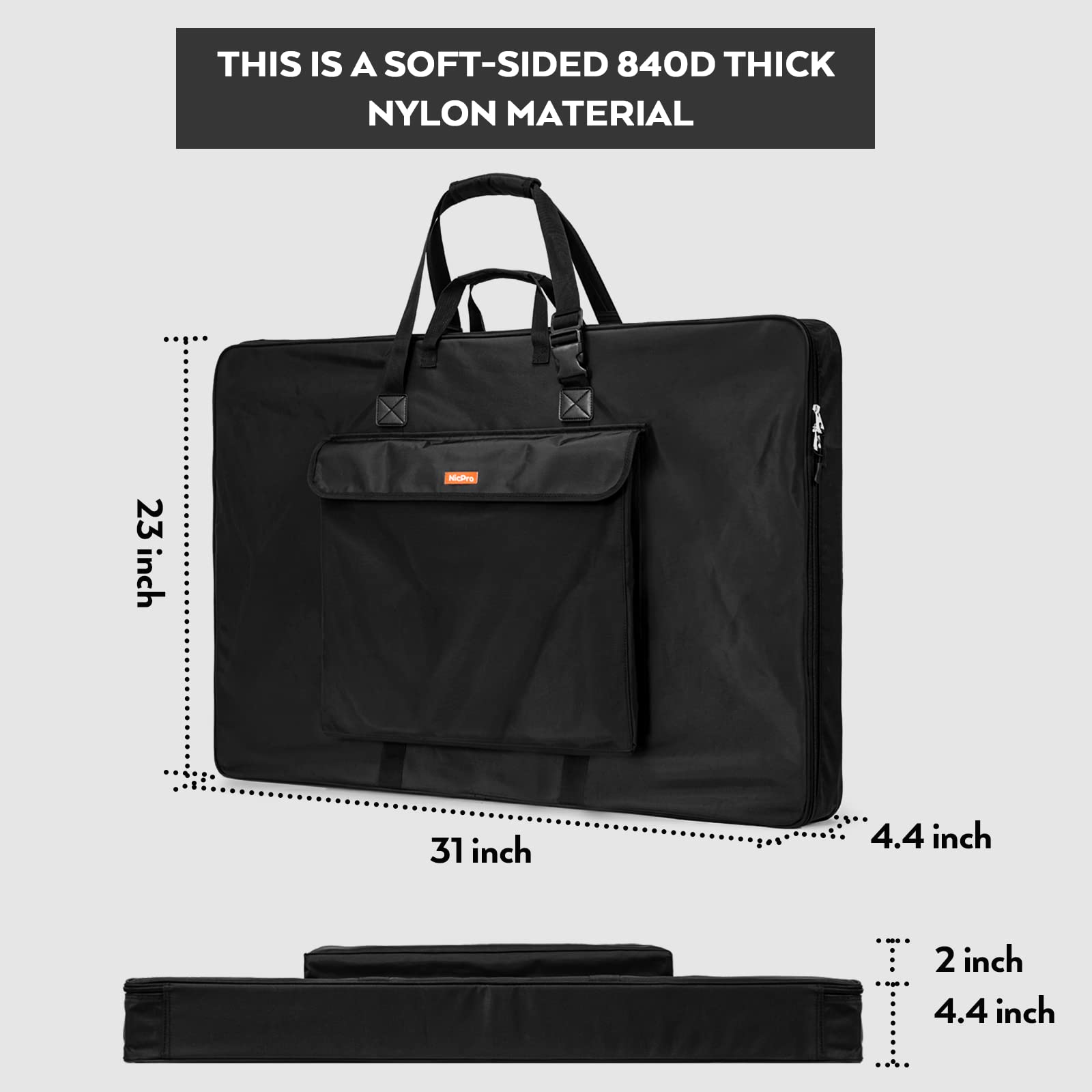 Nicpro Art Portfolio Bag 23 x 31 Inches, Waterproof Nylon Artist Carrying Bag Soft Sided with Shoulder Strap, Storage Case for Artwork Sketch, Drawing, Canvas, Photography, Poster, Solar Panel