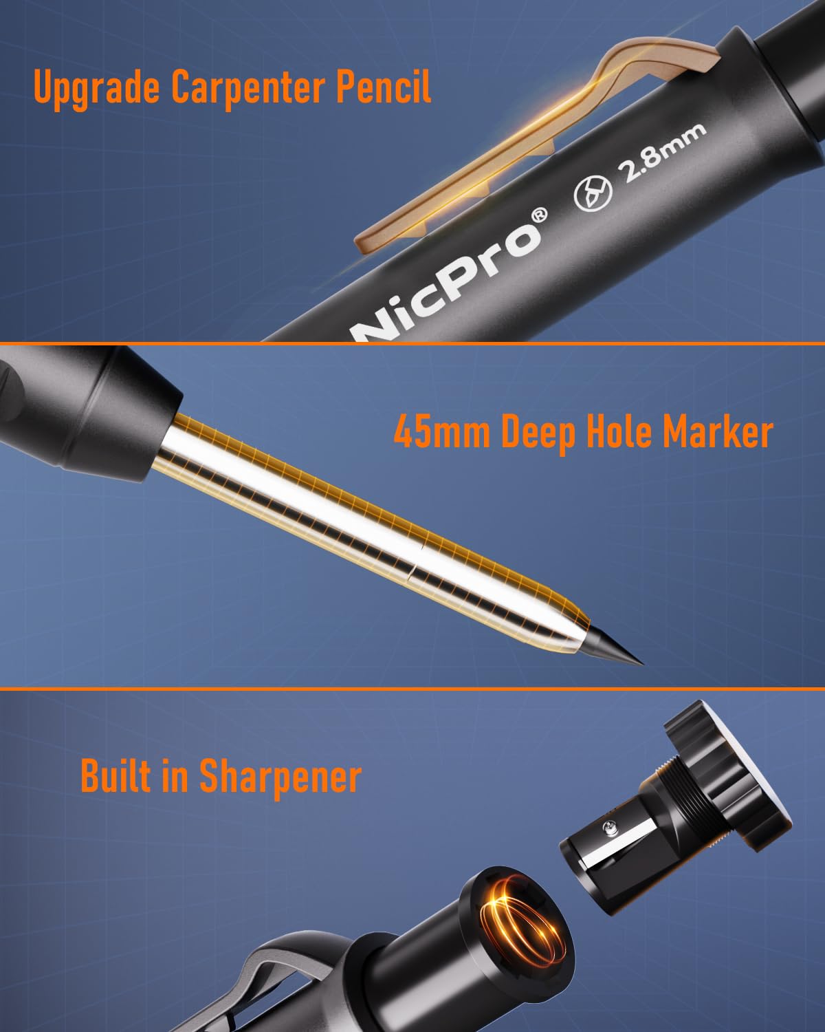 Nicpro 31 Pack Carpenter Pencil Set with Sharpener, Mechanical Carpent