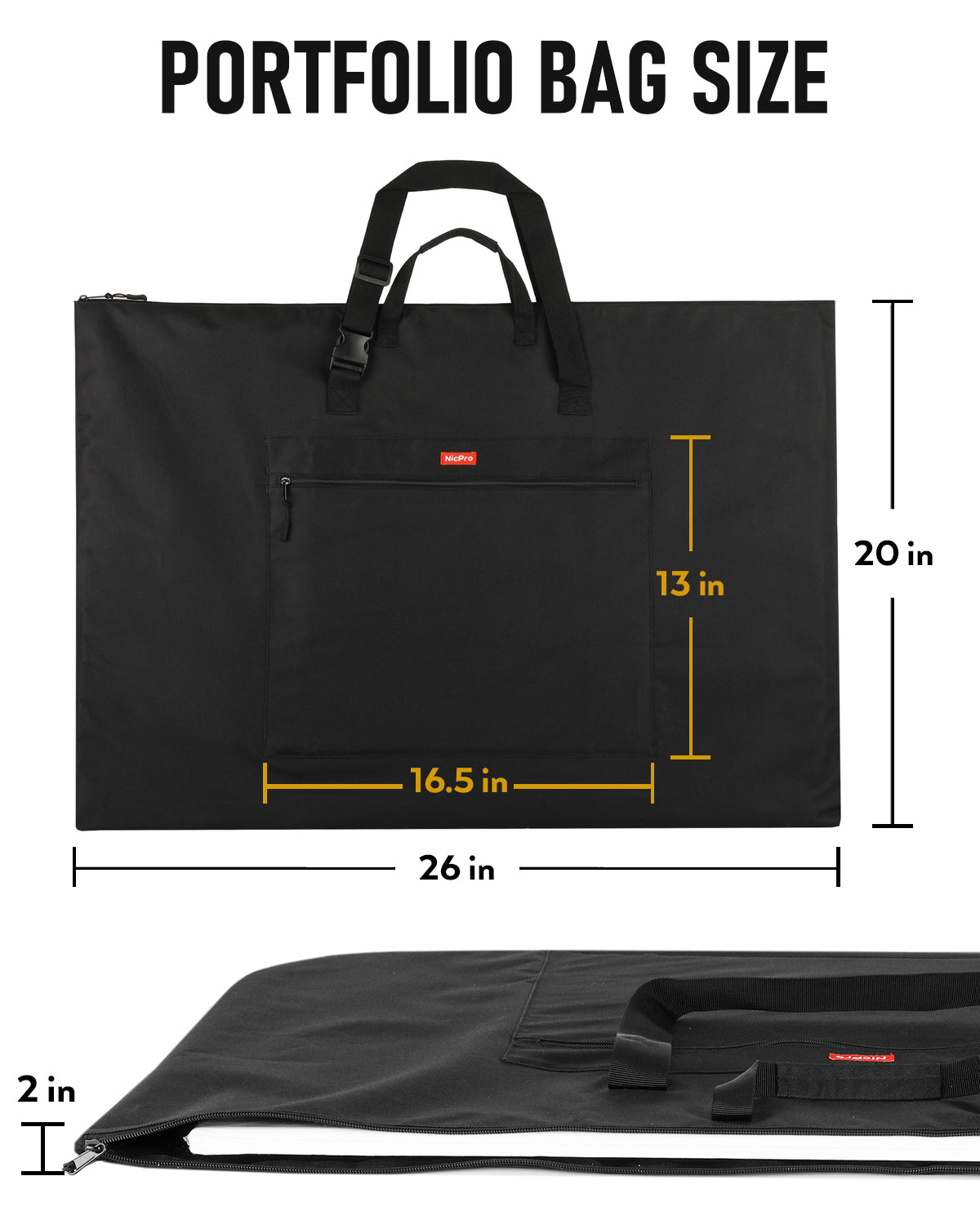 Nicpro Light Weight Art Portfolio Bag, 20 x 26 Inches Waterproof Nylon Art Portfolio Case with Shoulder & Handle Carry, for Artwork, Poster, Sketch Drawing, Canvas, Photography, Solar Panel Storage