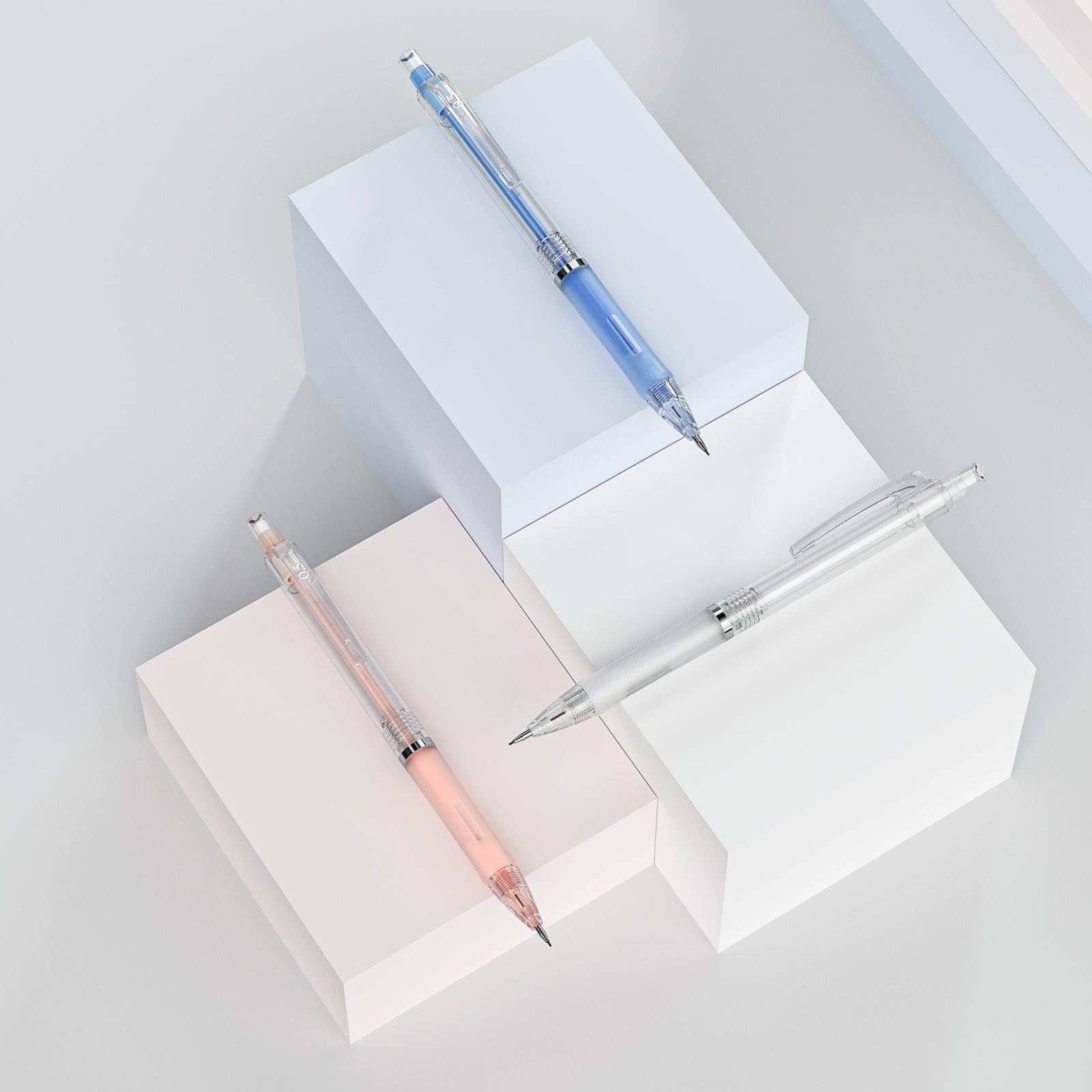 Nicpro 3 PCS Pastel Mechanical Pencil 0.5 with Case for School, with 6 tubes HB Lead Refills, 3 x Erasers, 9 x Eraser Refills for Student Writing, Drawing, Sketching, Blue & Pink & White Colors