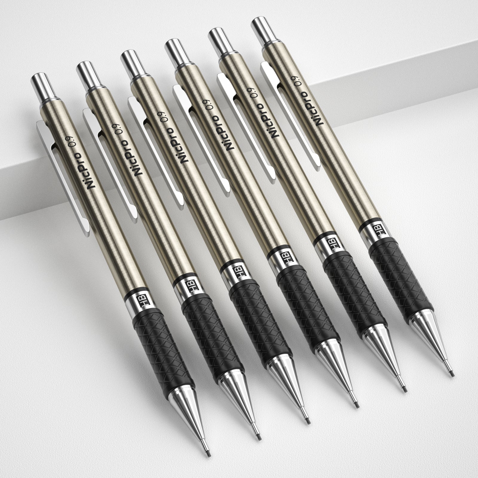 Nicpro 0.9 mm Art Mechanical Pencils Set in Gift Case, 6 PCS Metal Drafting Pencil 0.9mm with 6 Tube HB Lead Refills & 18 PCS Eraser Refills for Adults, Children, Artist Writing, Drawing, Sketching